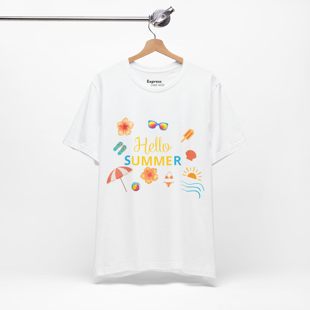 Hello Summer Graphic Tee – Beach Icons T‑Shirt