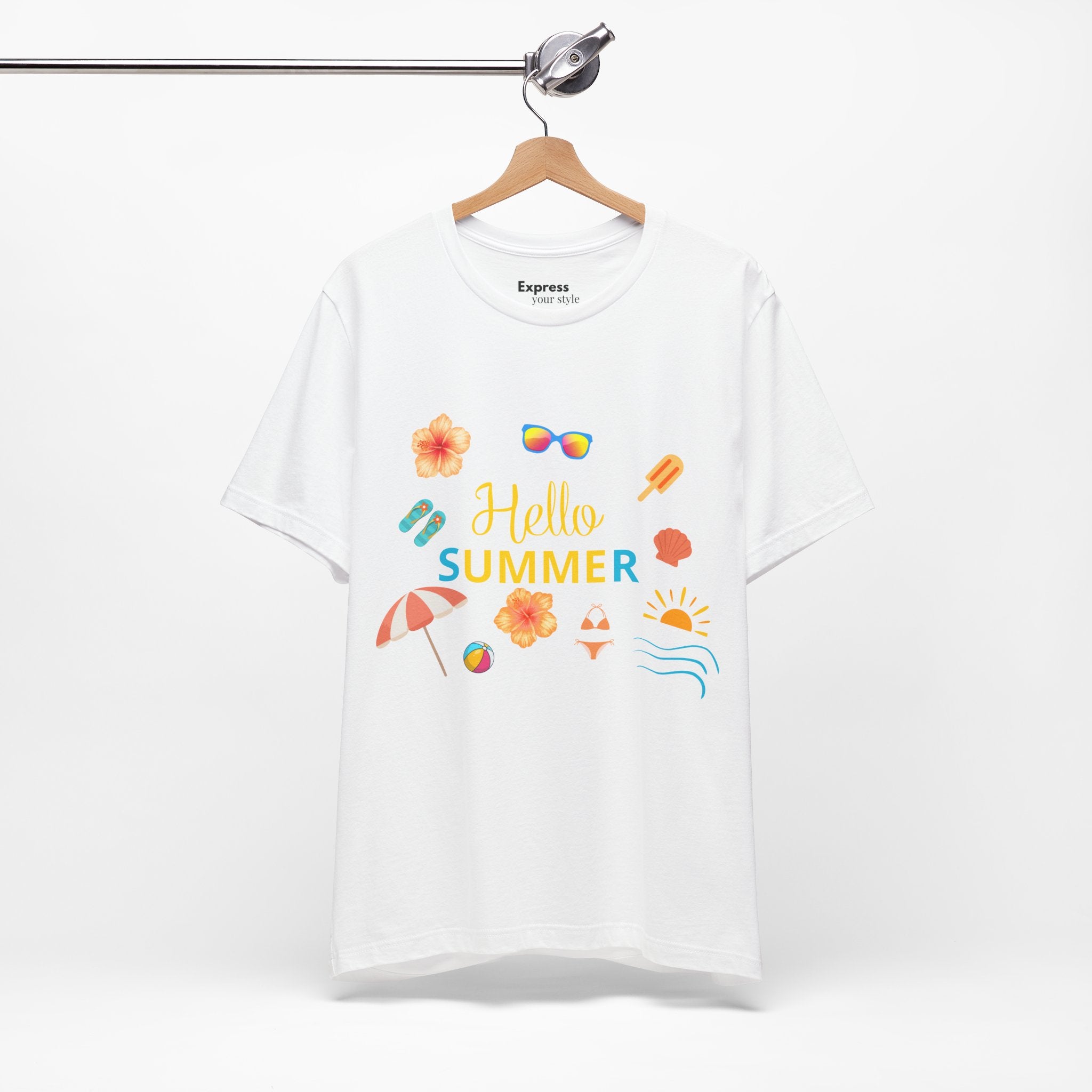 Hello Summer Graphic Tee – Beach Icons T‑Shirt