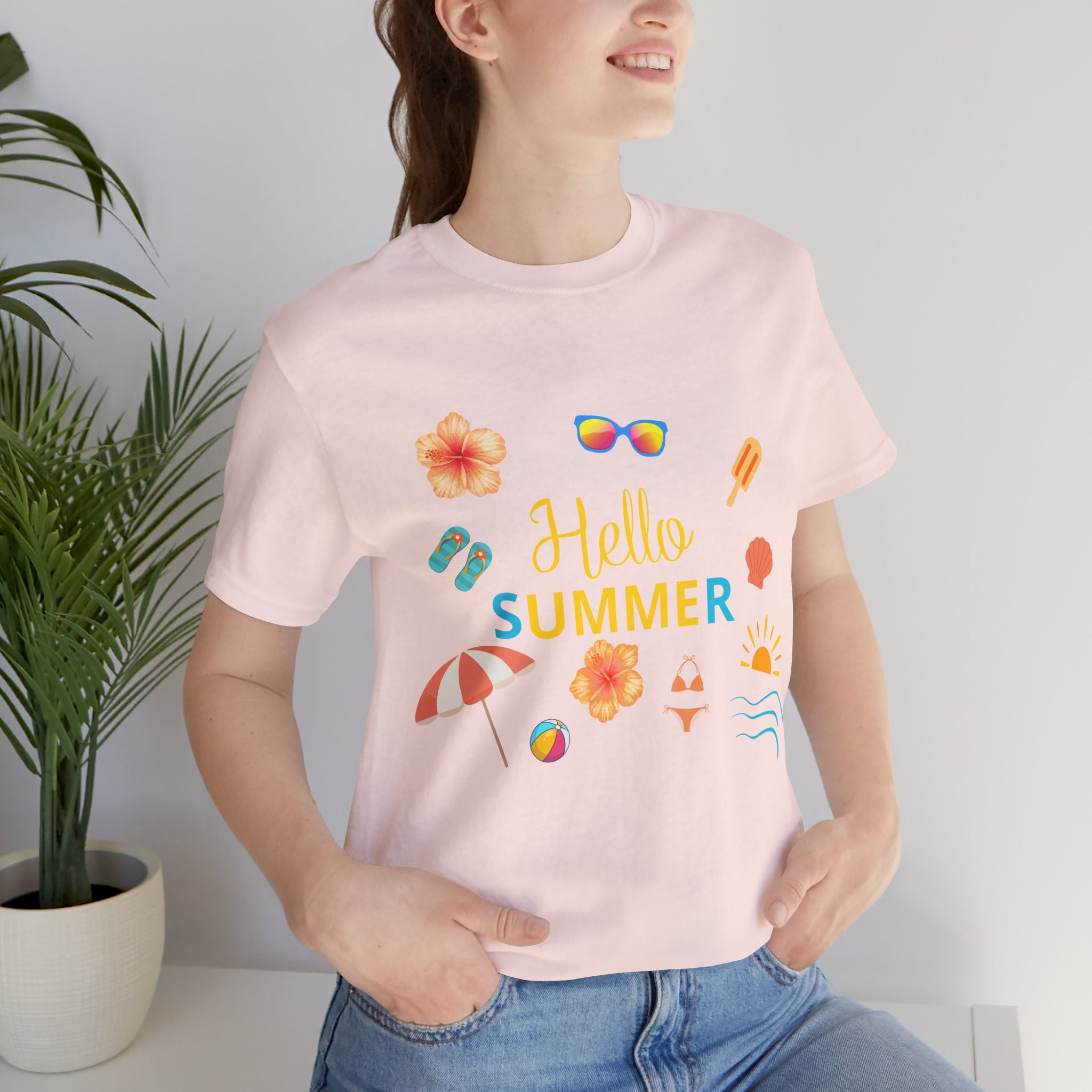 Hello Summer Graphic Tee – Beach Icons T‑Shirt