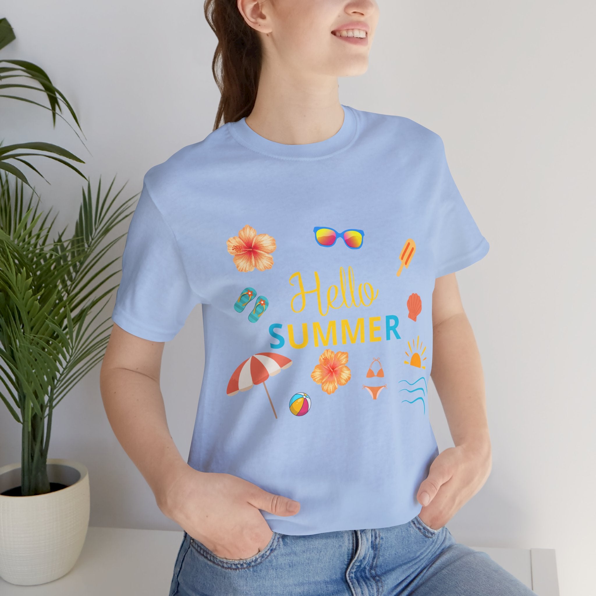 Hello Summer Graphic Tee – Beach Icons T‑Shirt