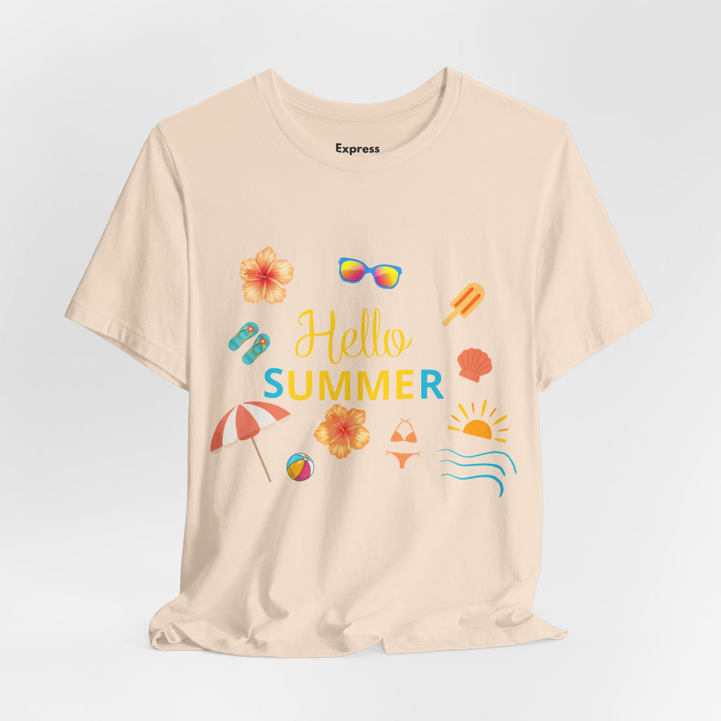 Hello Summer Graphic Tee – Beach Icons T‑Shirt