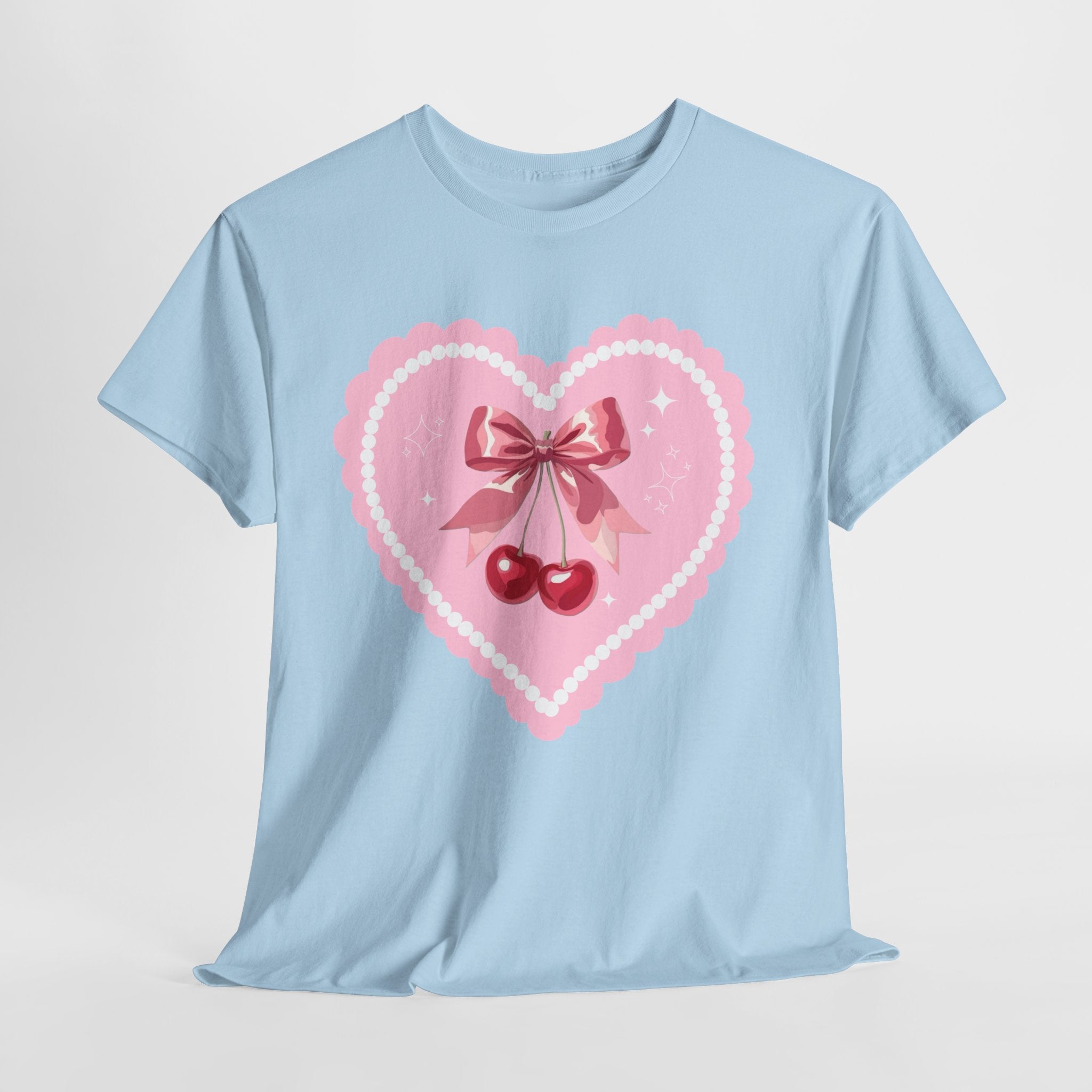 Pink Heart Cherry Graphic Tee — Cute Kawaii Valentine Shirt