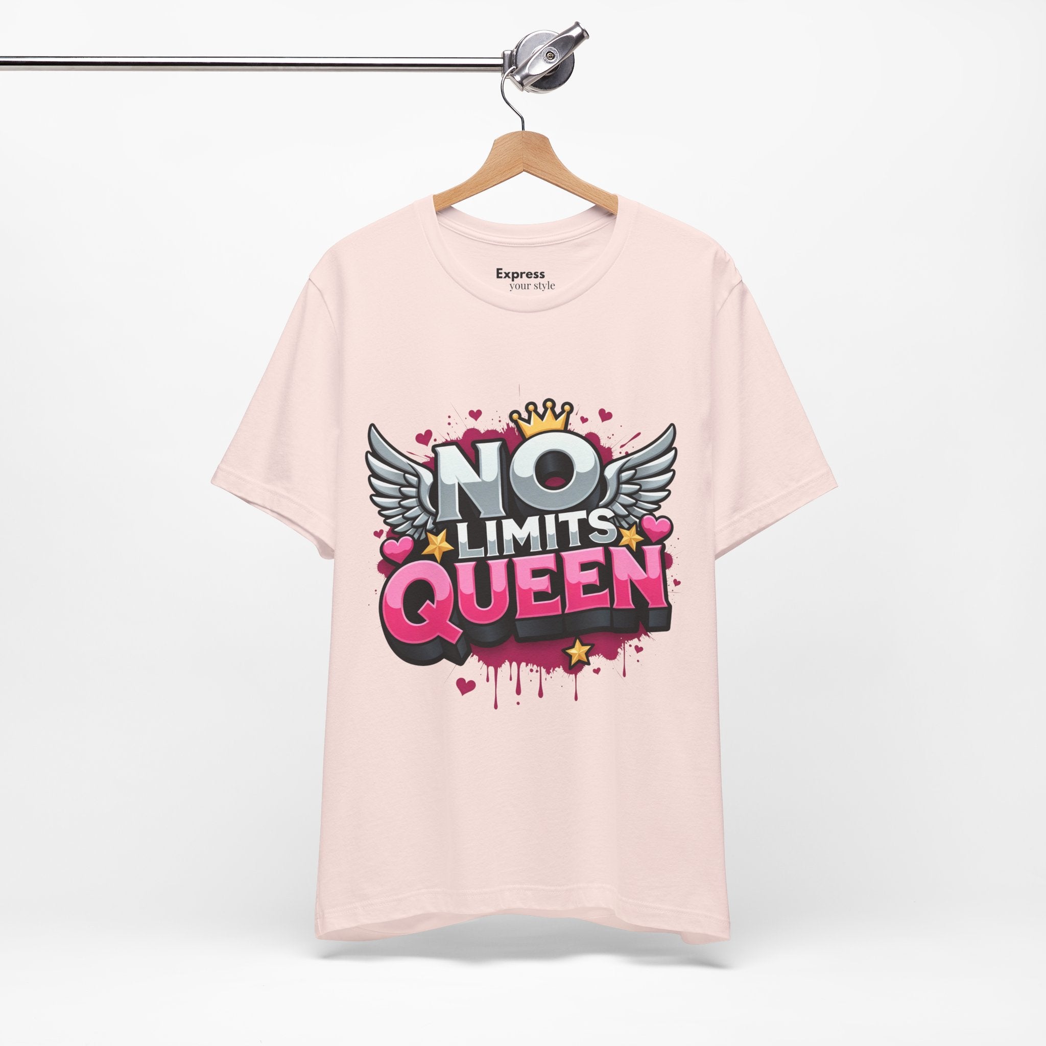 No Limits Queen Graphic Tee — Empowering Pink Crown Winged T-Shirt