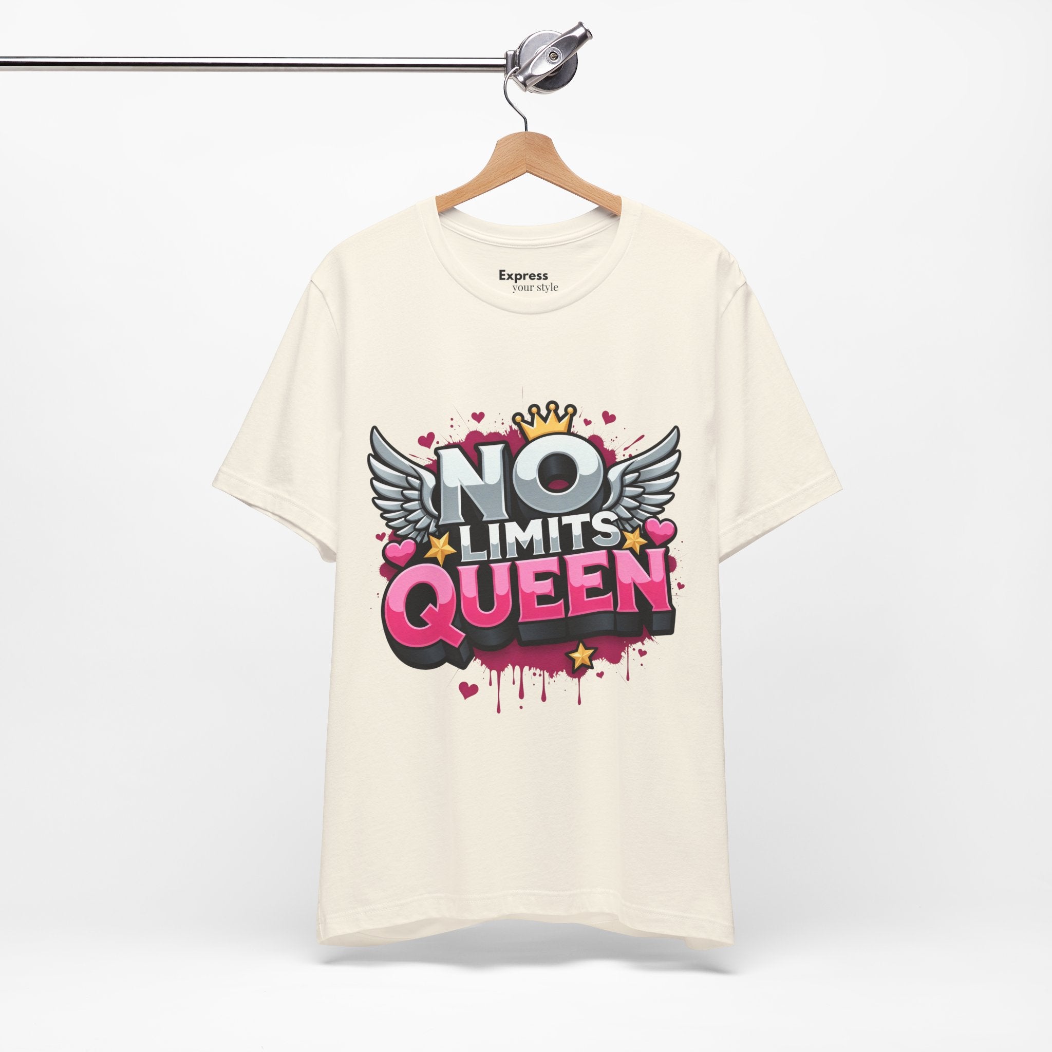 No Limits Queen Graphic Tee — Empowering Pink Crown Winged T-Shirt