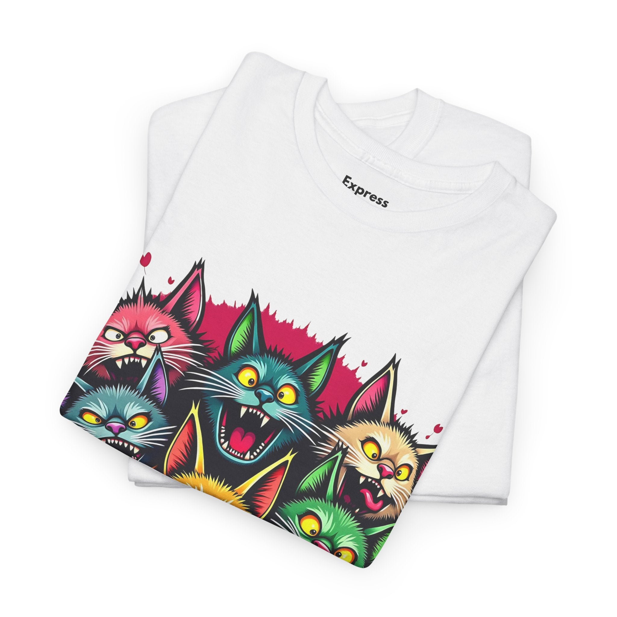 Colorful Party Cats T‑Shirt — Neon Cat Faces Graphic Tee