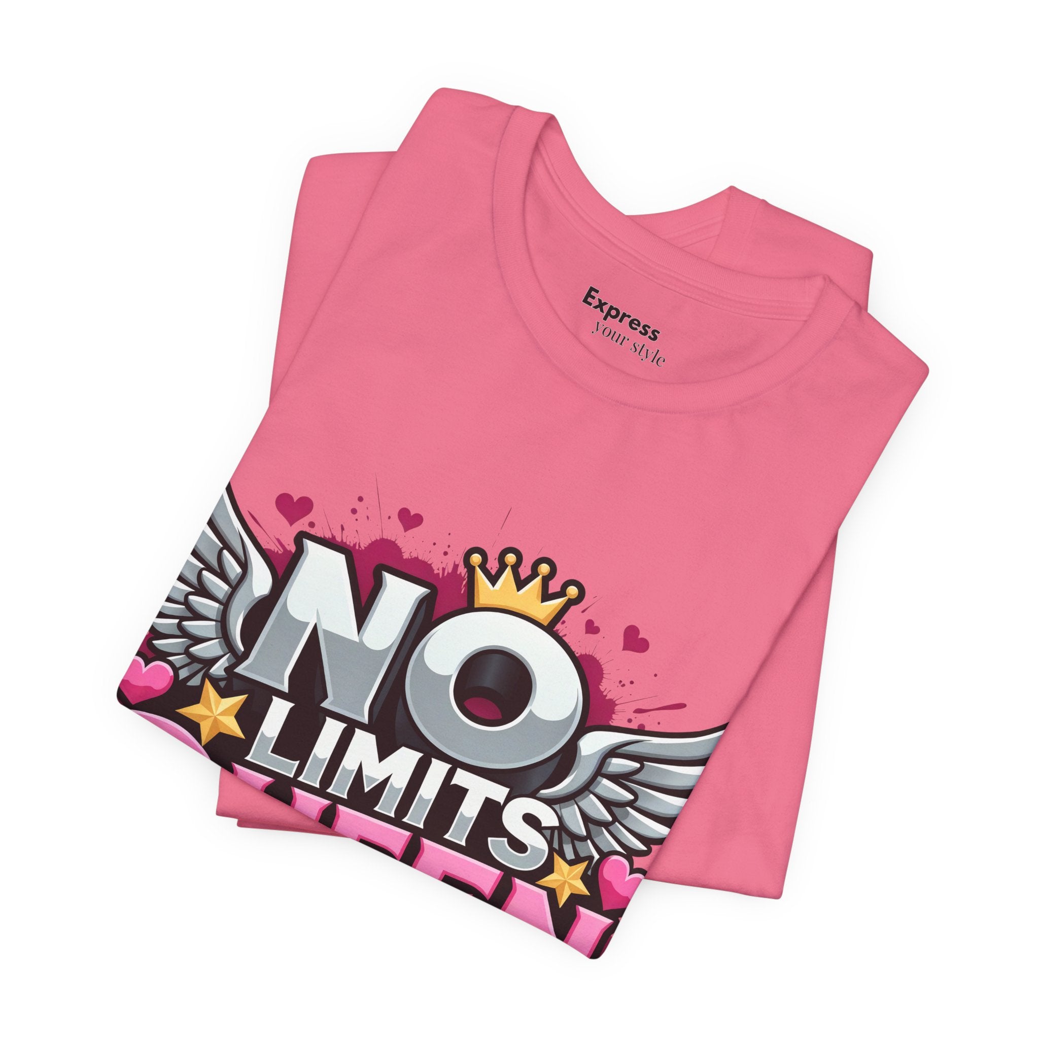 No Limits Queen Graphic Tee — Empowering Pink Crown Winged T-Shirt