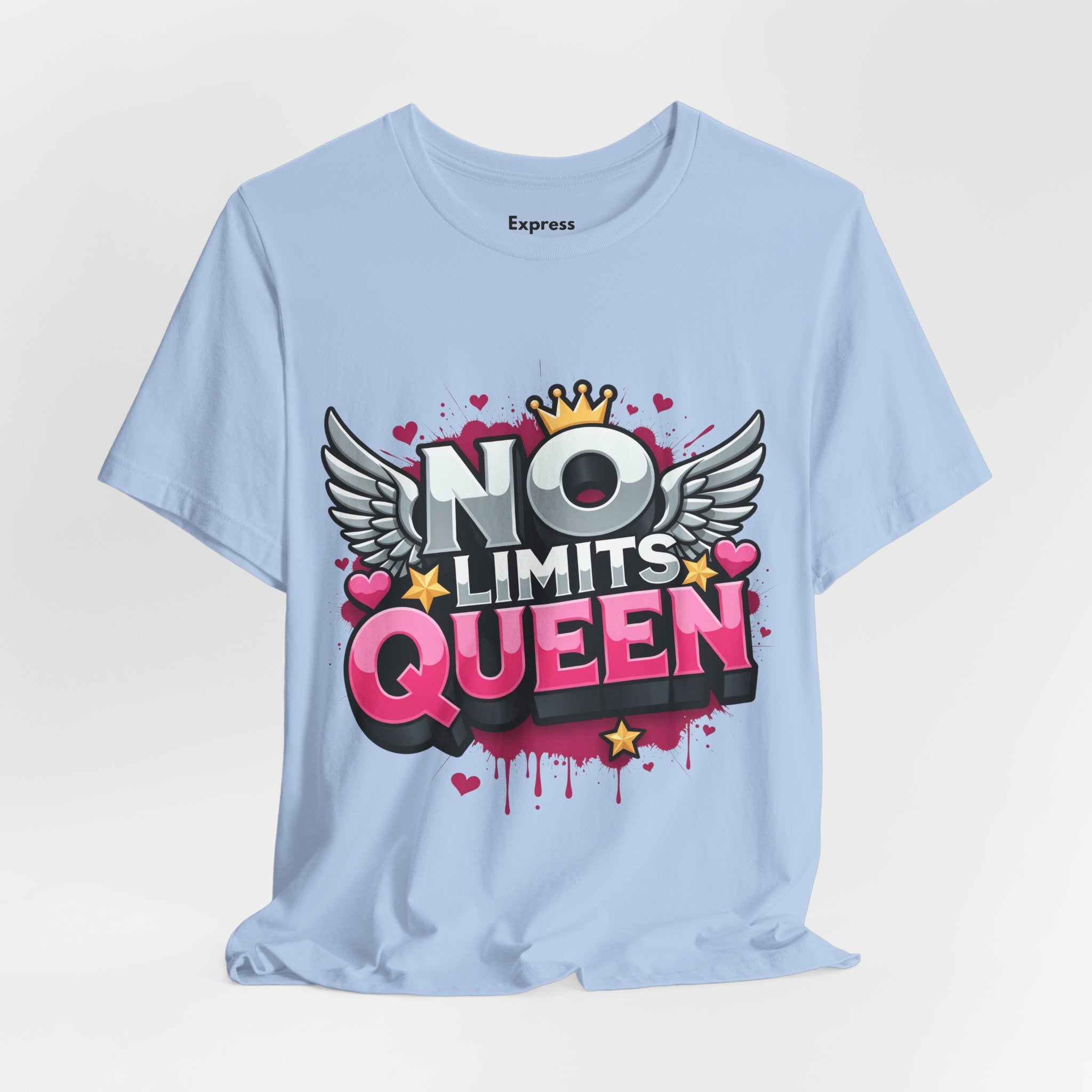 No Limits Queen Graphic Tee — Empowering Pink Crown Winged T-Shirt