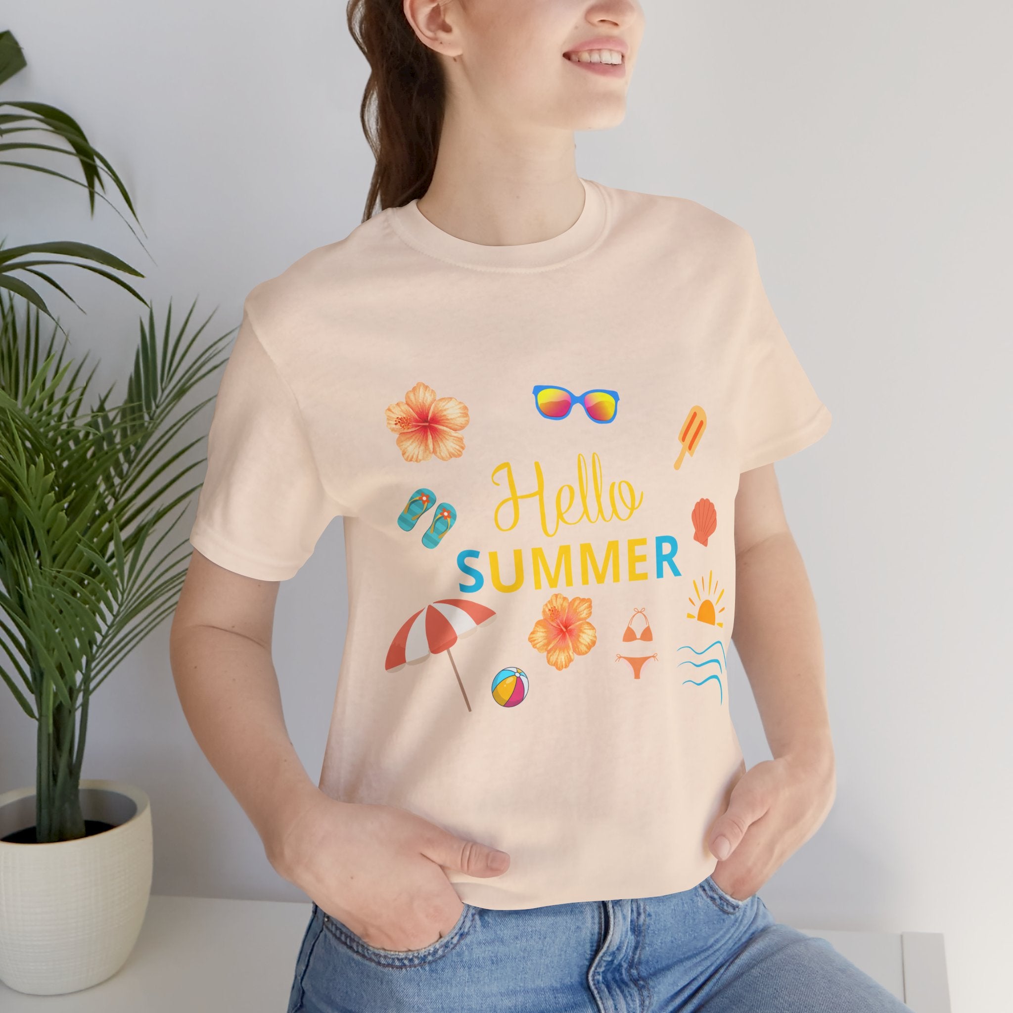 Hello Summer Graphic Tee – Beach Icons T‑Shirt