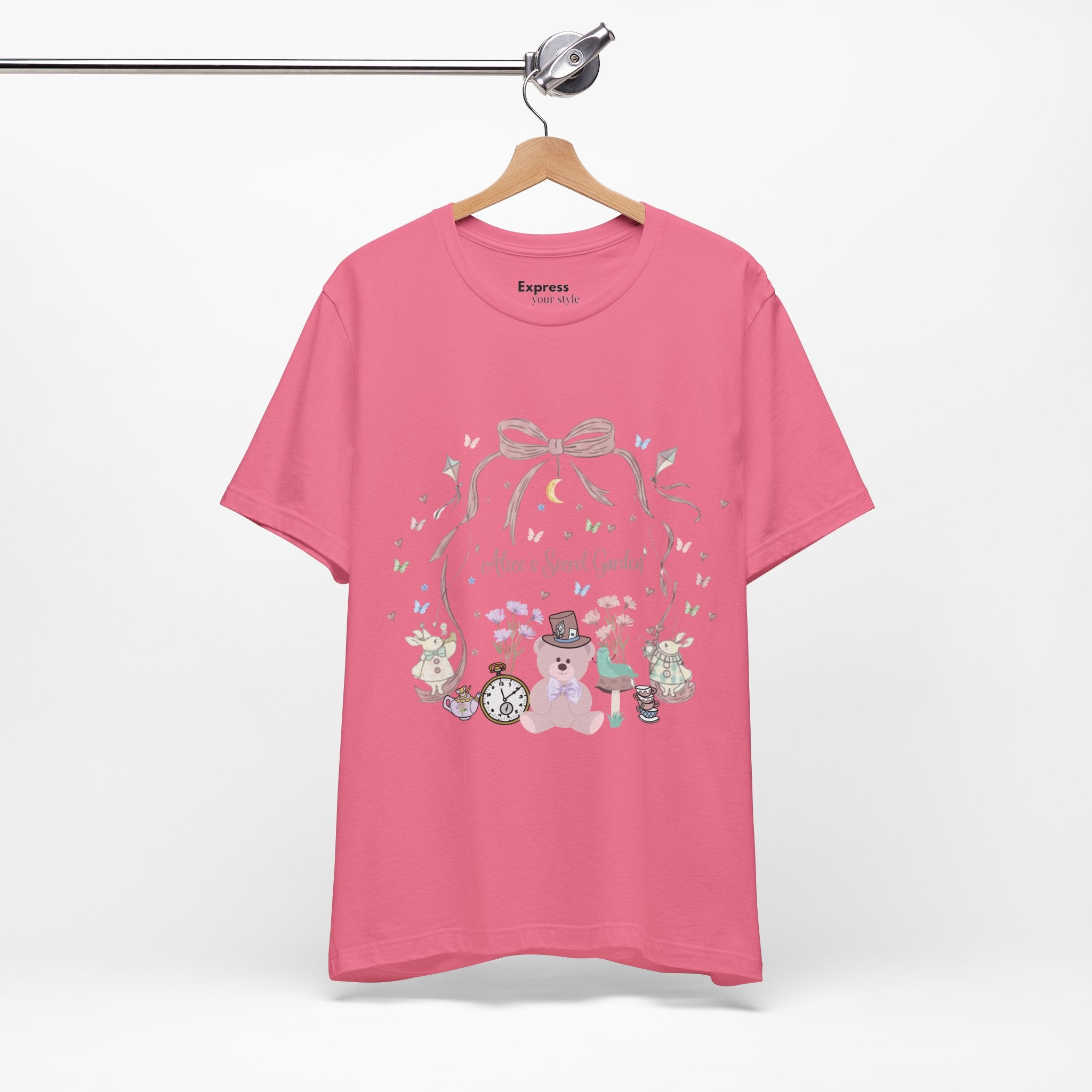Cute Pastel Teddy Garden T‑Shirt — "Alice in Sweet Garden" Cute Vintage Teacup & Clock Design