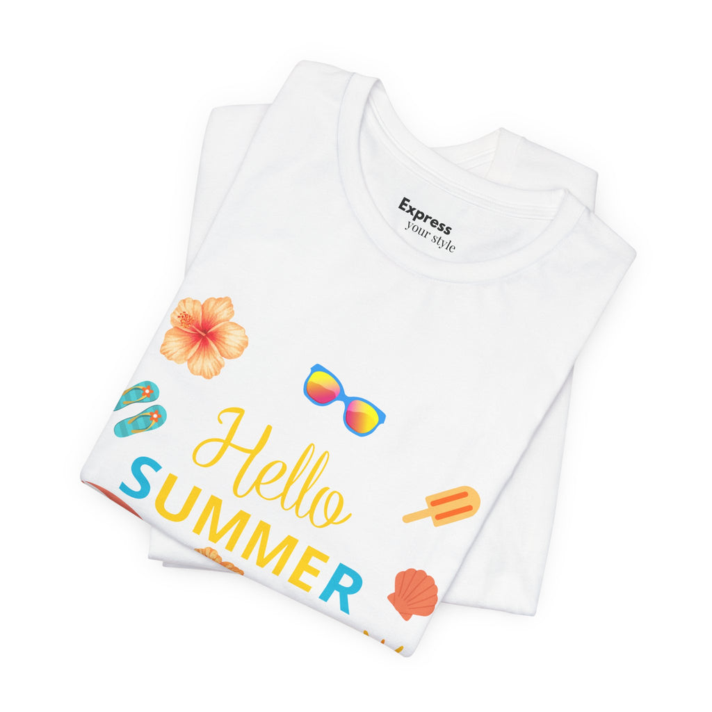 Hello Summer Graphic Tee – Beach Icons T‑Shirt