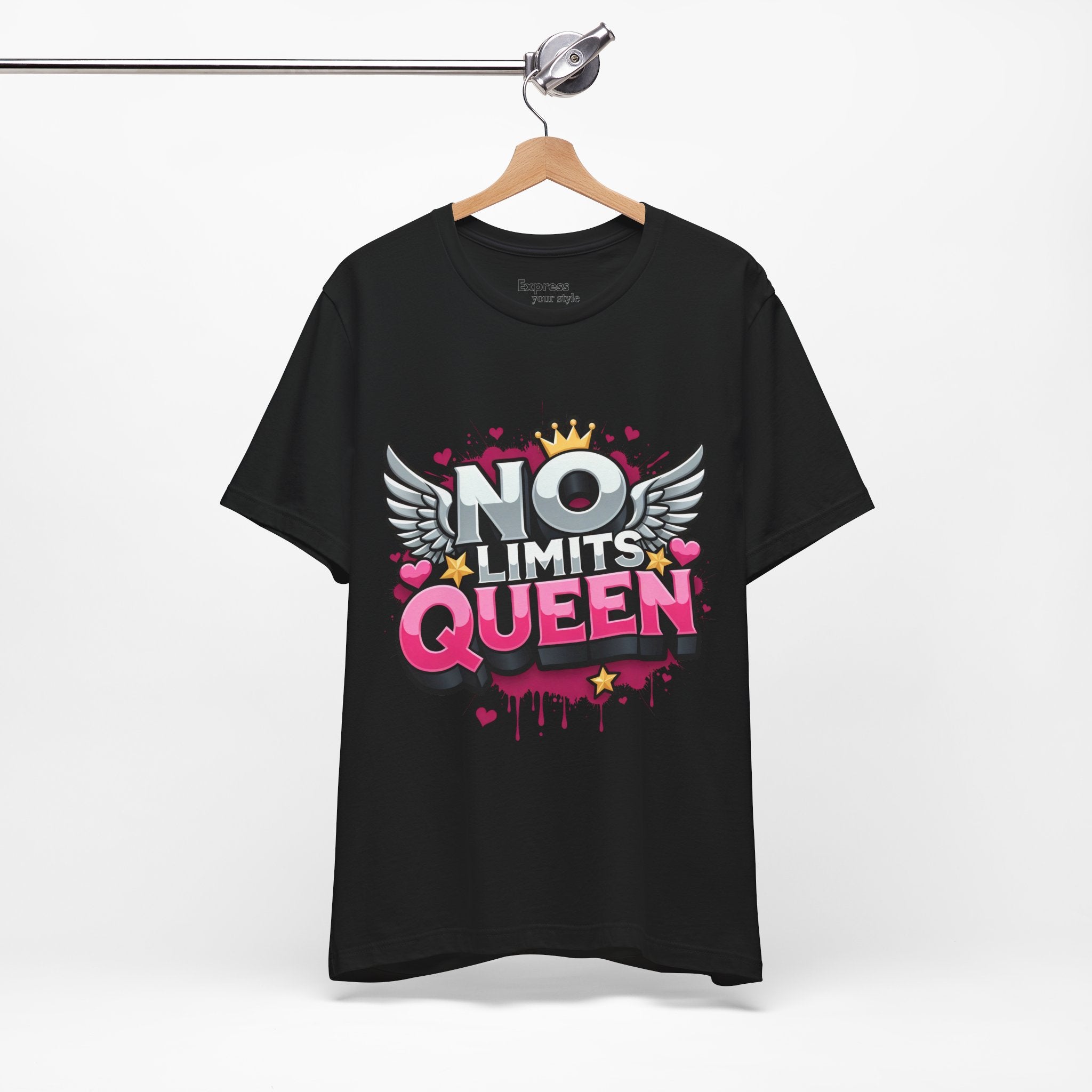 No Limits Queen Graphic Tee — Empowering Pink Crown Winged T-Shirt