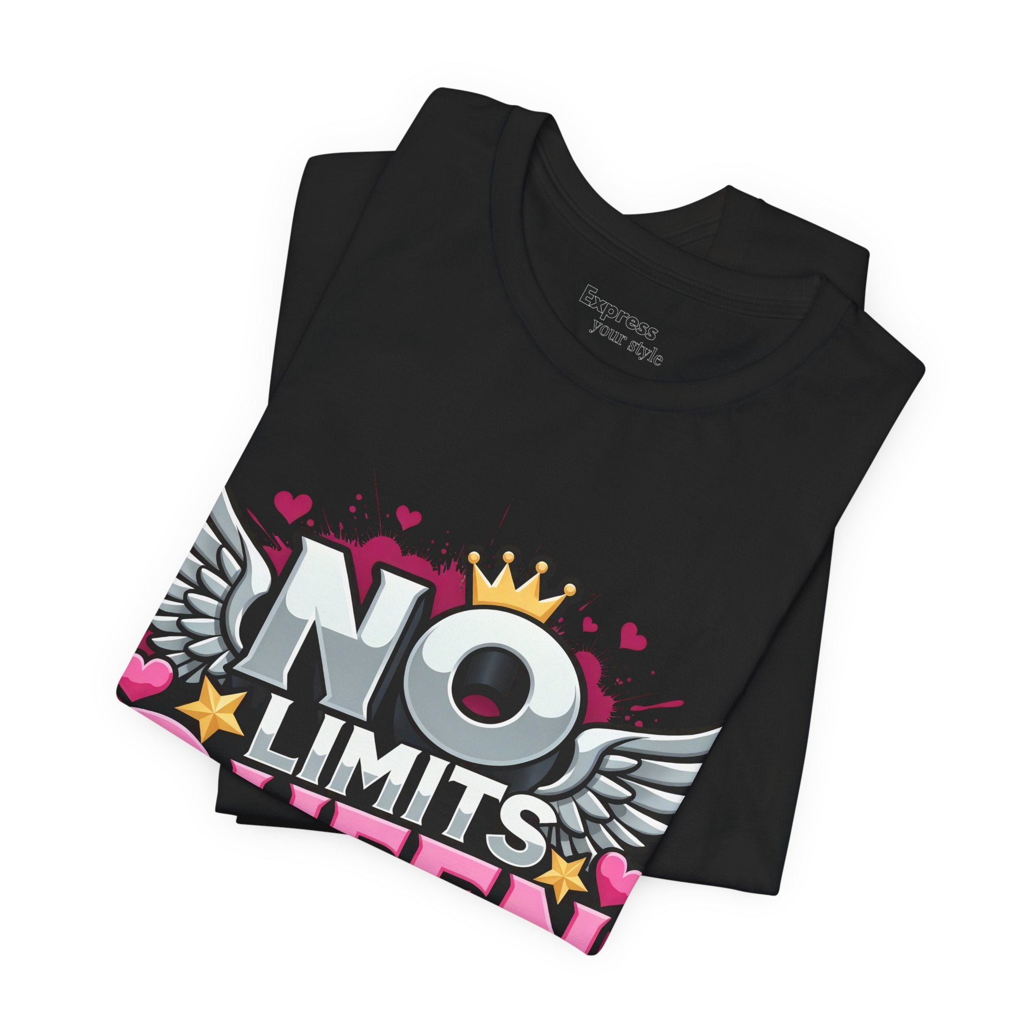No Limits Queen Graphic Tee — Empowering Pink Crown Winged T-Shirt