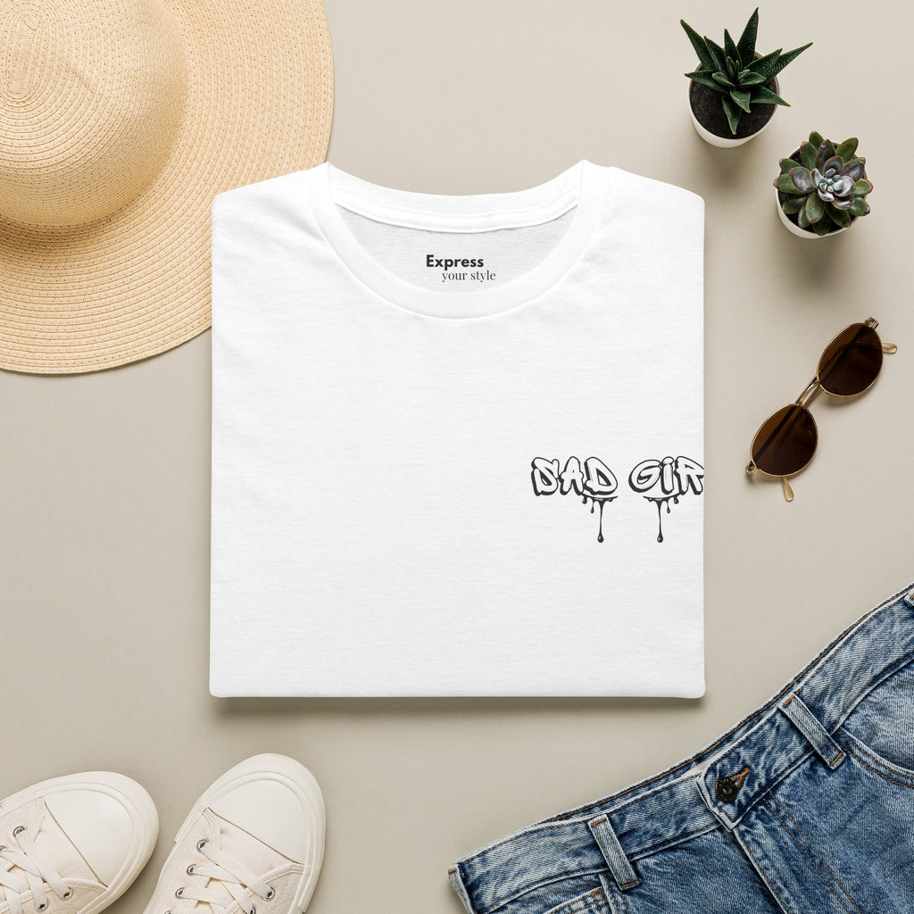 T-Shirt — 'sad Girl' Drip Script Chest Graphic, Casual Streetwear Tee