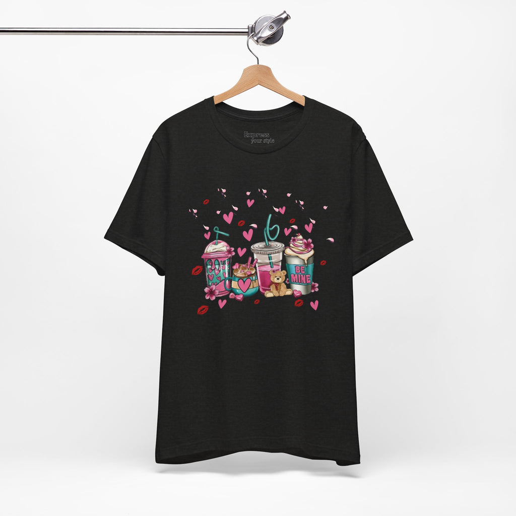 Valentine Sweets Graphic Tee — Cute Dessert Drinks "Be Mine" T‑Shirt