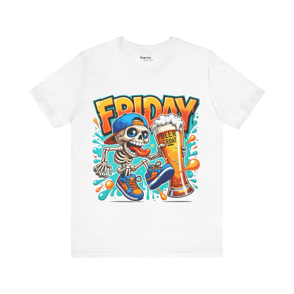 Friday Beer Skeleton Tee – Funny Weekend Drinking T-Shirt