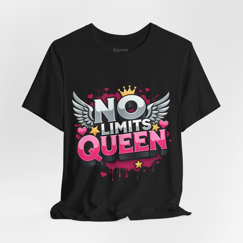 No Limits Queen Graphic Tee — Empowering Pink Crown Winged T-Shirt
