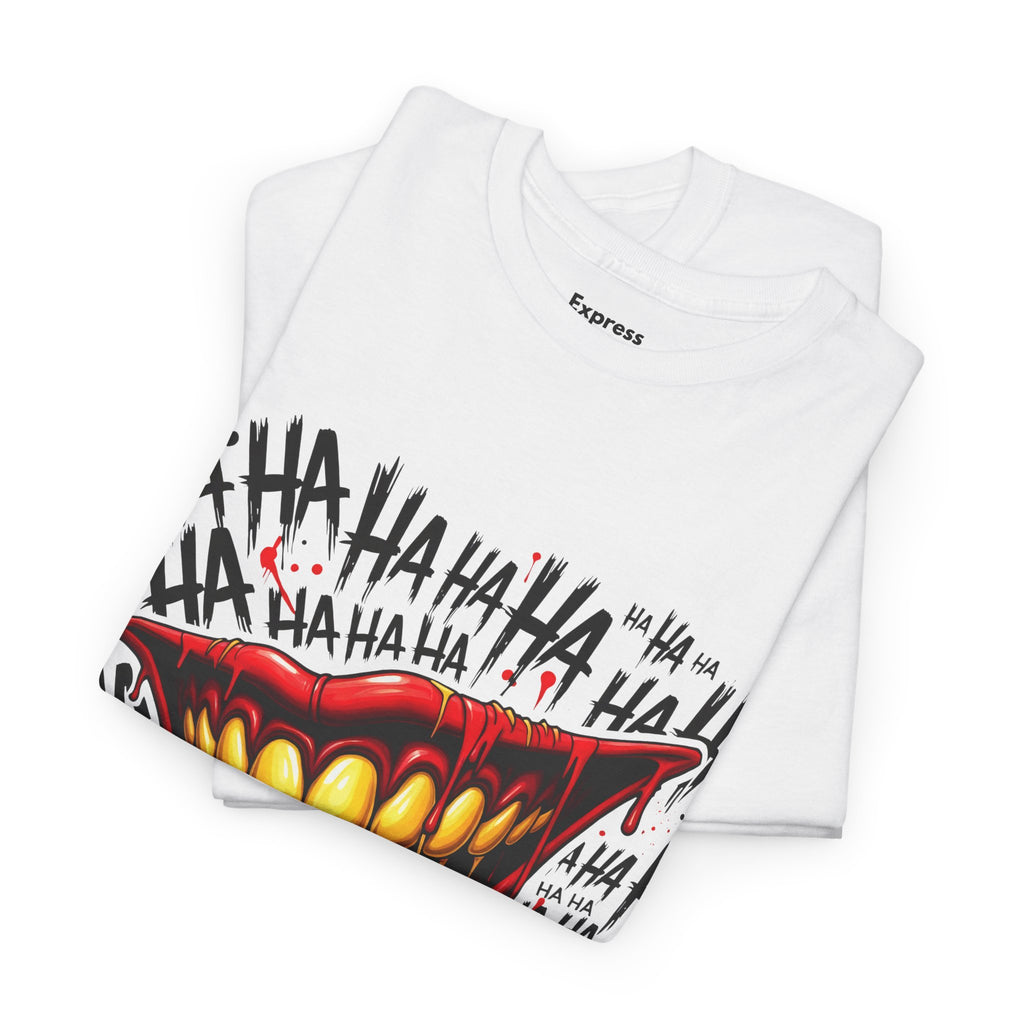 Laughing Mouth Graphic Tee — Horror Joker 'HA HA' Dripping Smile T-Shirt