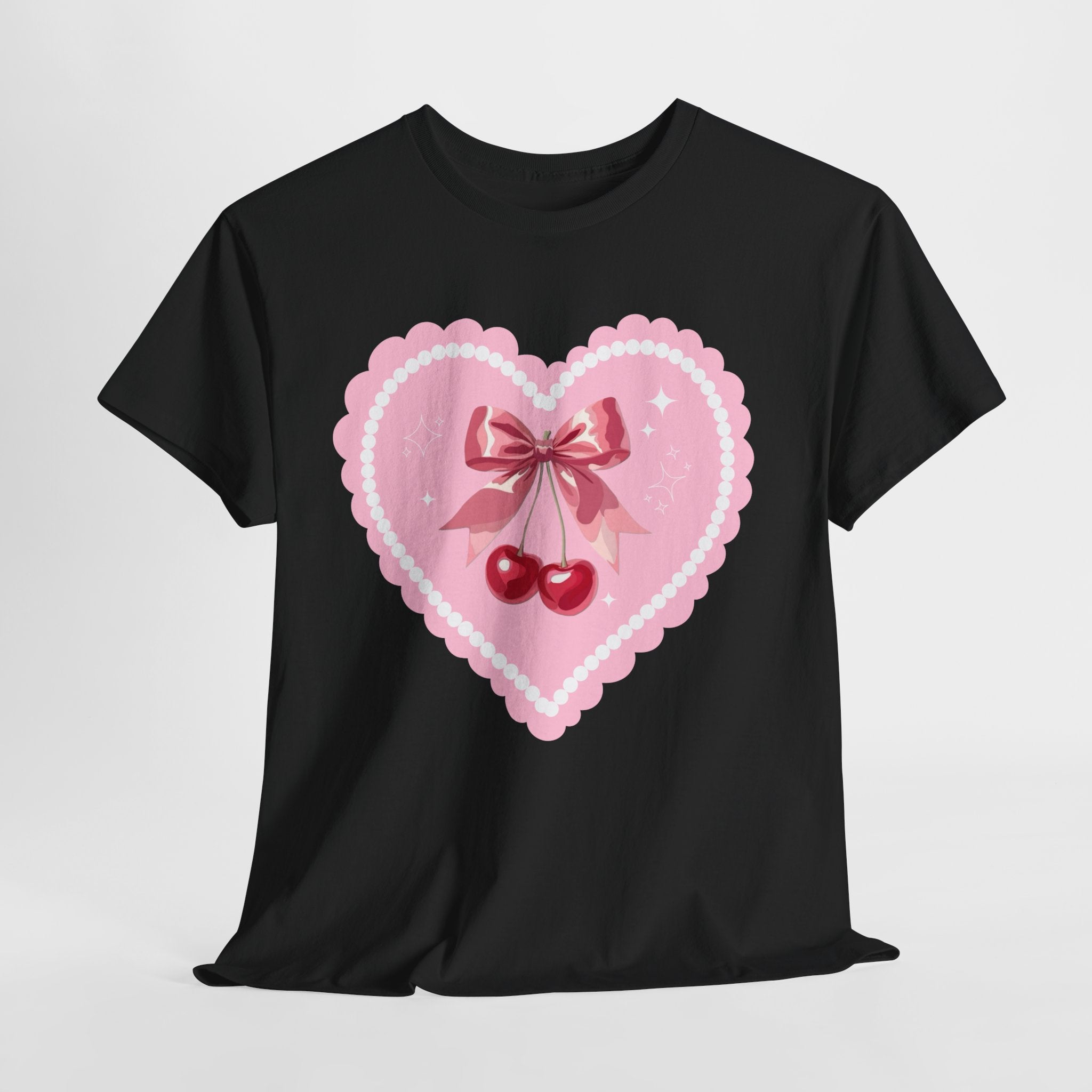 Pink Heart Cherry Graphic Tee — Cute Kawaii Valentine Shirt
