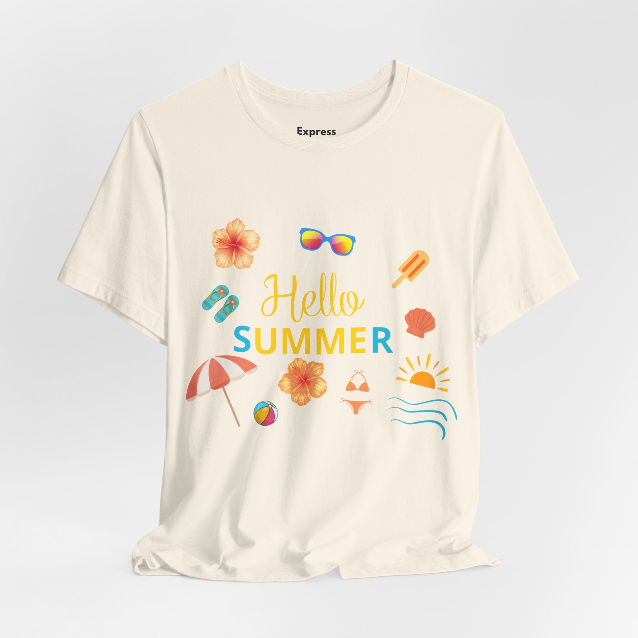 Hello Summer Graphic Tee – Beach Icons T‑Shirt