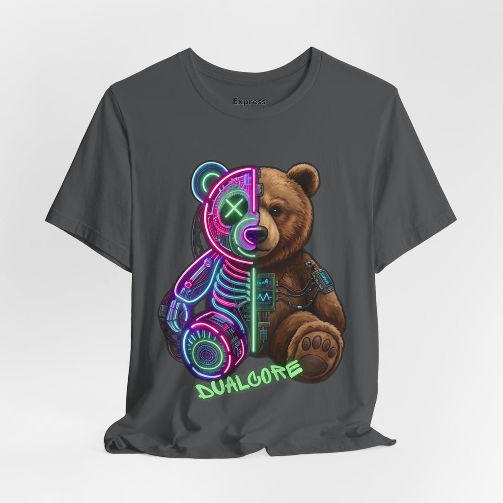Dualcore Teddy T‑Shirt — Neon Cyberpunk Bear Graphic Tee