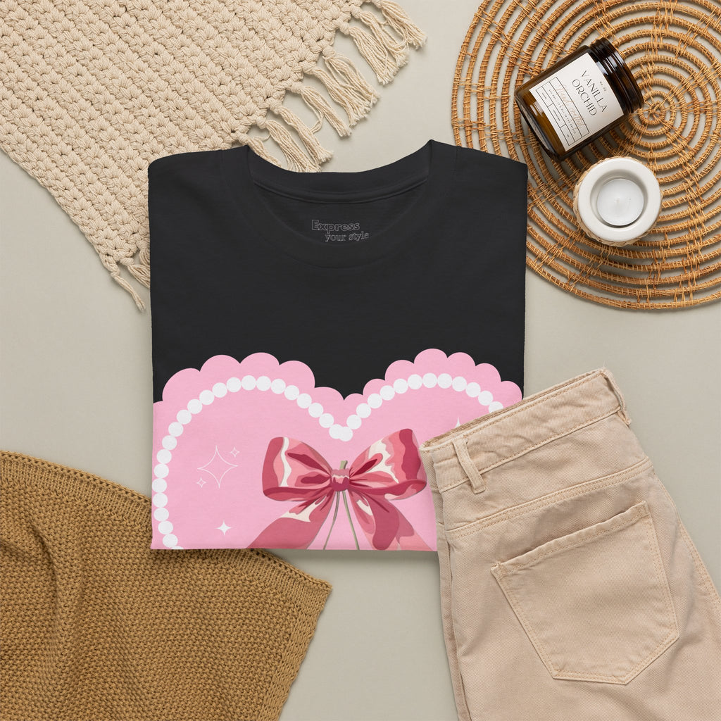 Pink Heart Cherry Graphic Tee — Cute Kawaii Valentine Shirt