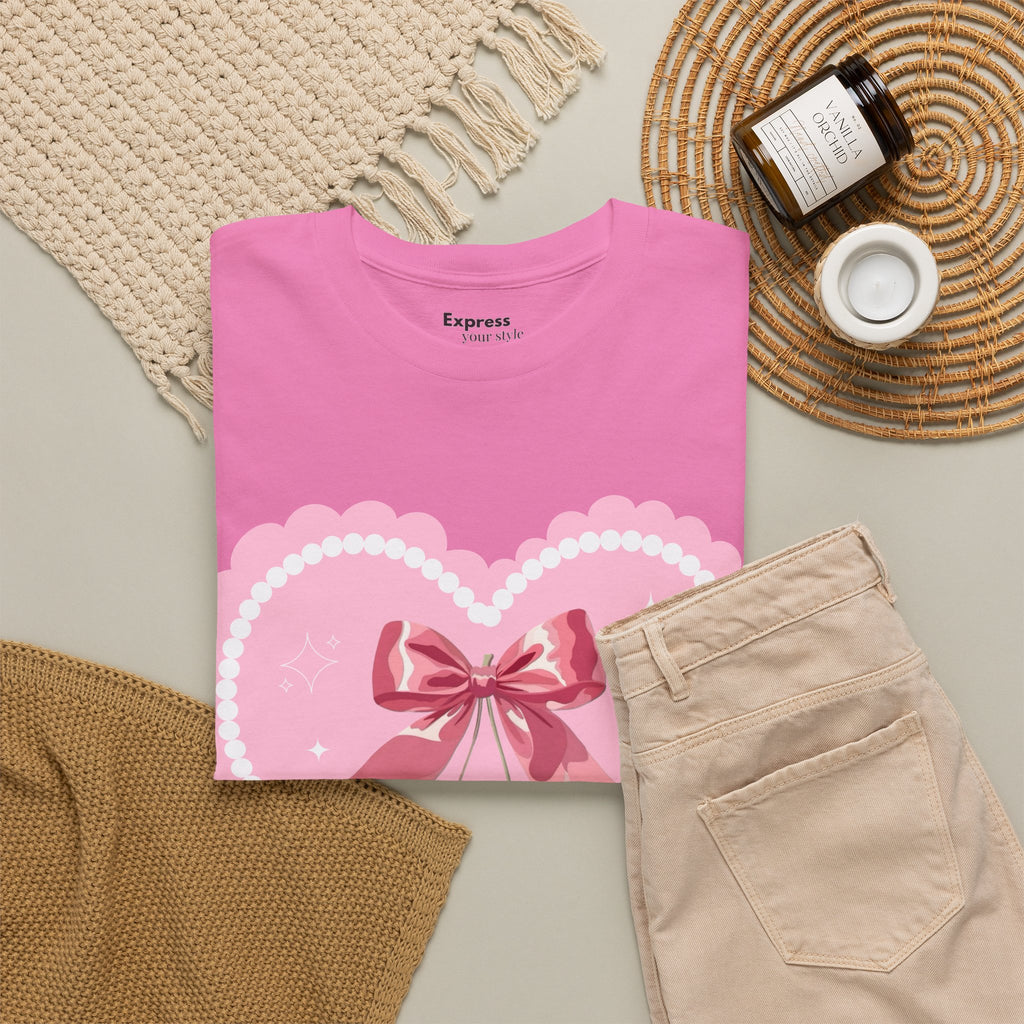 Pink Heart Cherry Graphic Tee — Cute Kawaii Valentine Shirt