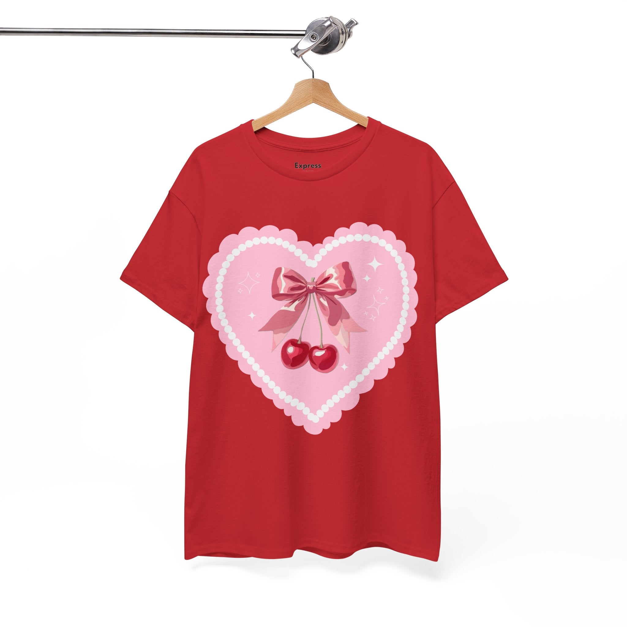 Pink Heart Cherry Graphic Tee — Cute Kawaii Valentine Shirt