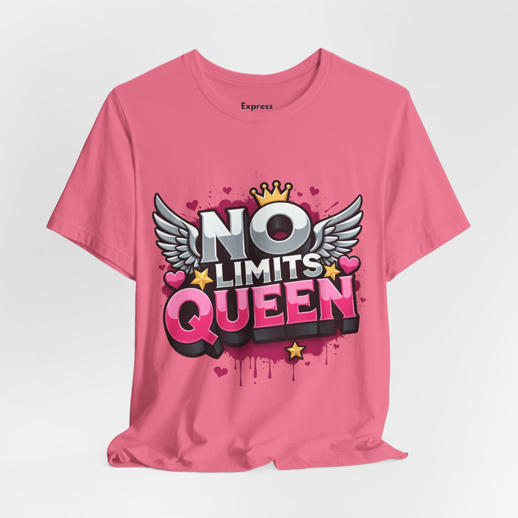 No Limits Queen Graphic Tee — Empowering Pink Crown Winged T-Shirt