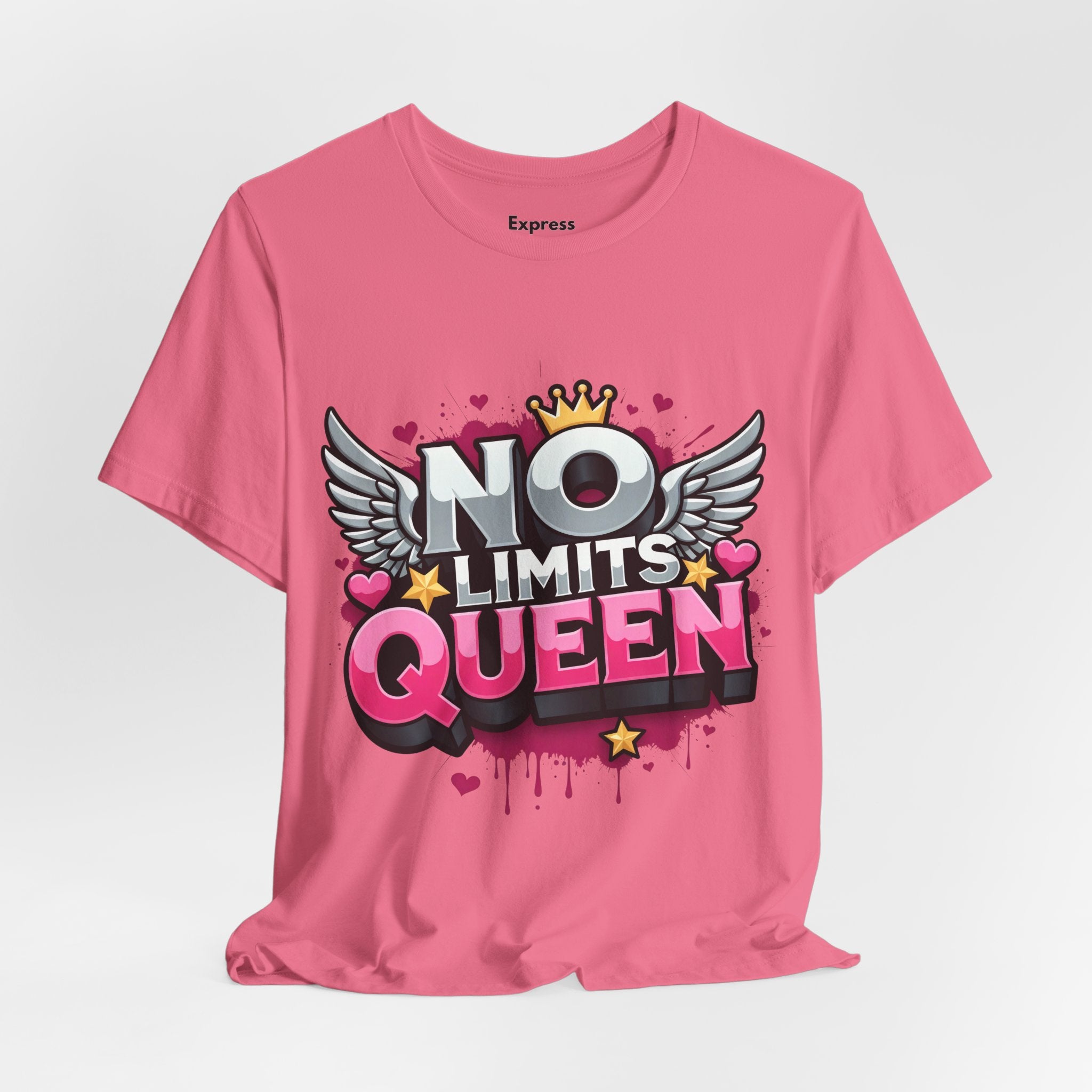 No Limits Queen Graphic Tee — Empowering Pink Crown Winged T-Shirt