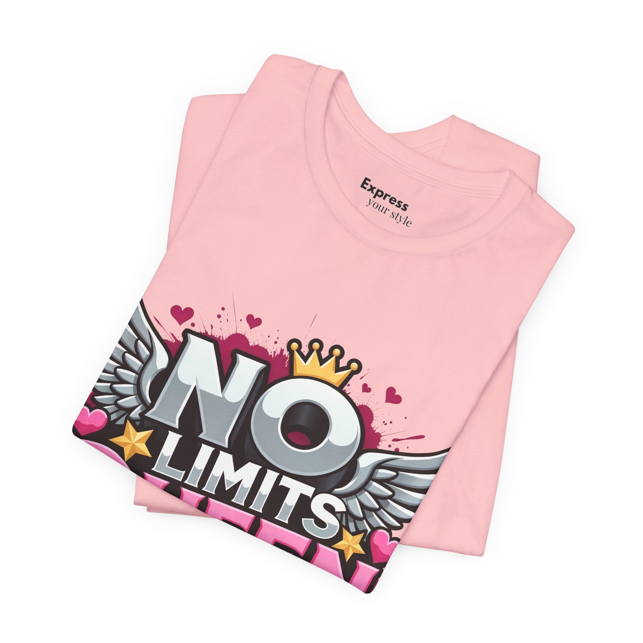 No Limits Queen Graphic Tee — Empowering Pink Crown Winged T-Shirt