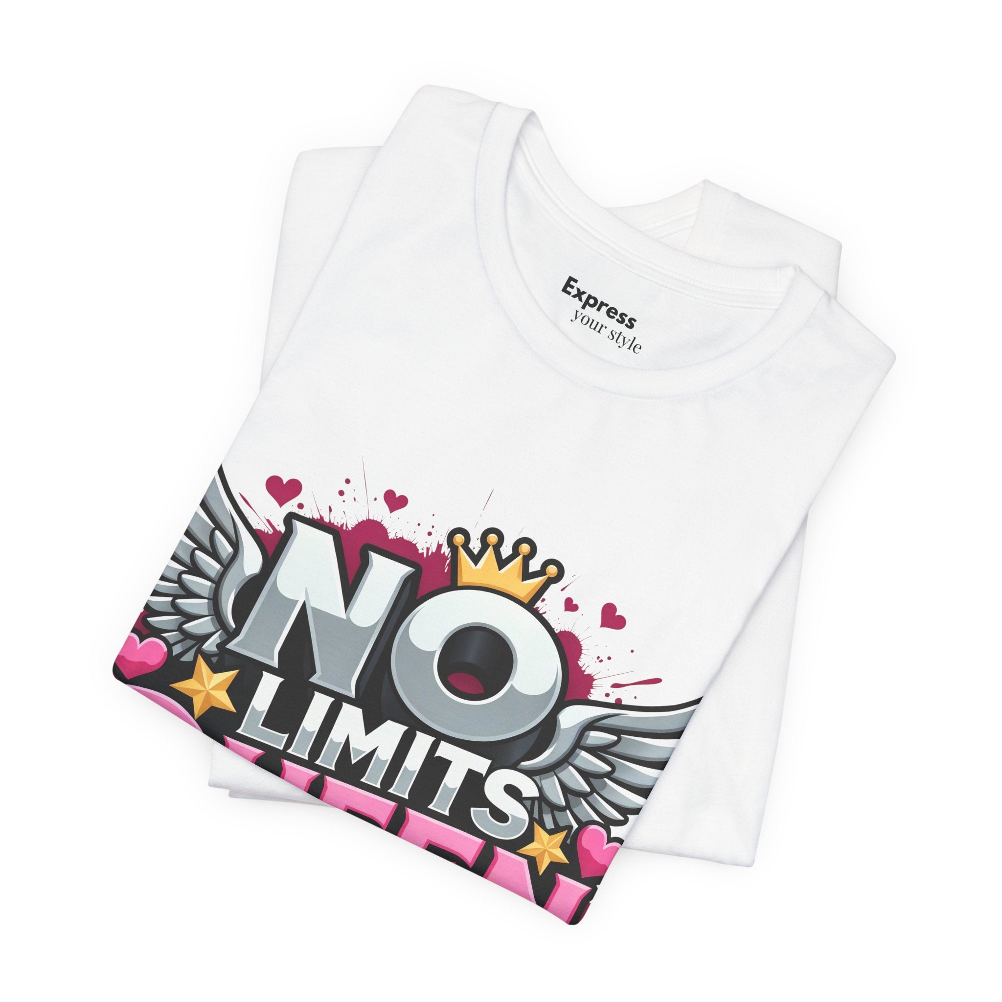 No Limits Queen Graphic Tee — Empowering Pink Crown Winged T-Shirt