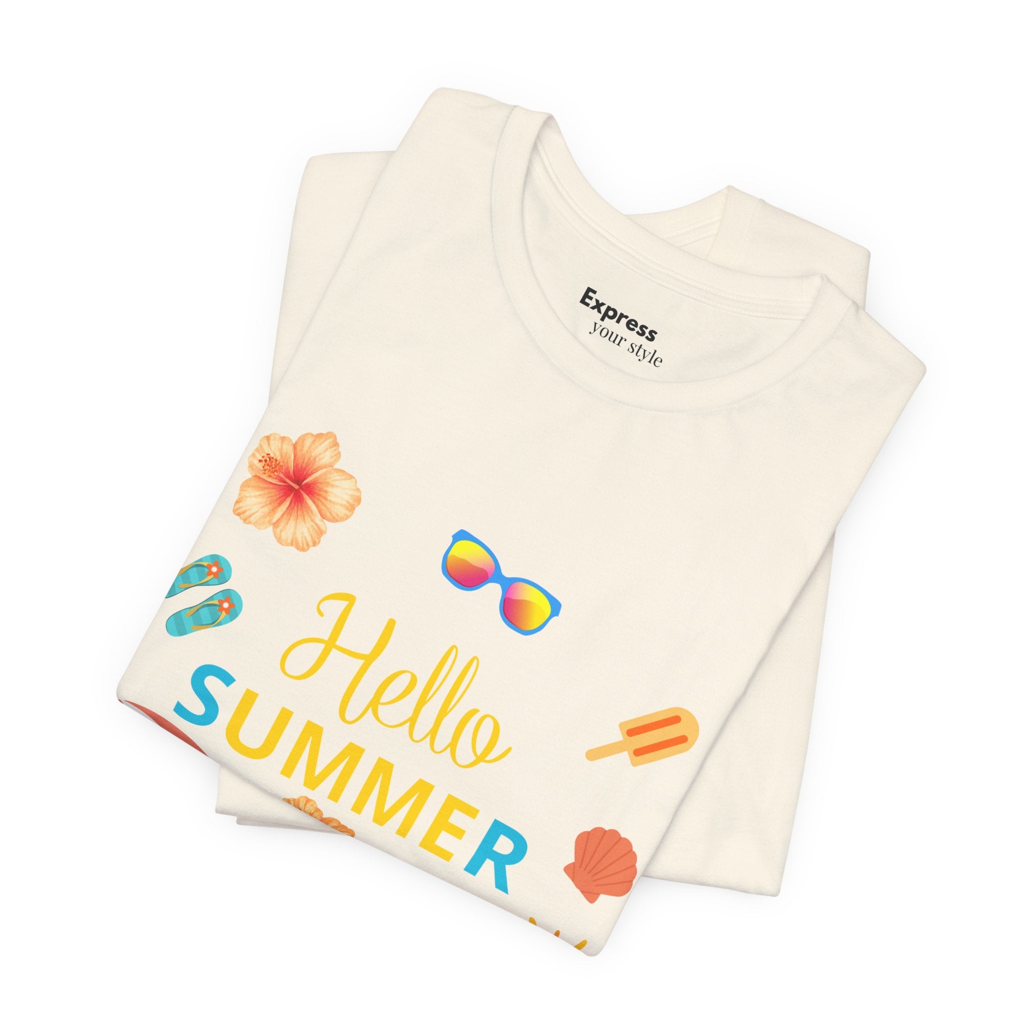 Hello Summer Graphic Tee – Beach Icons T‑Shirt