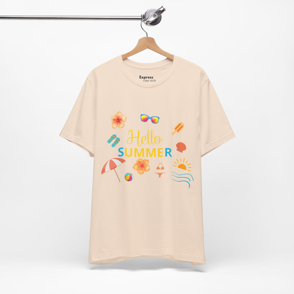 Hello Summer Graphic Tee – Beach Icons T‑Shirt