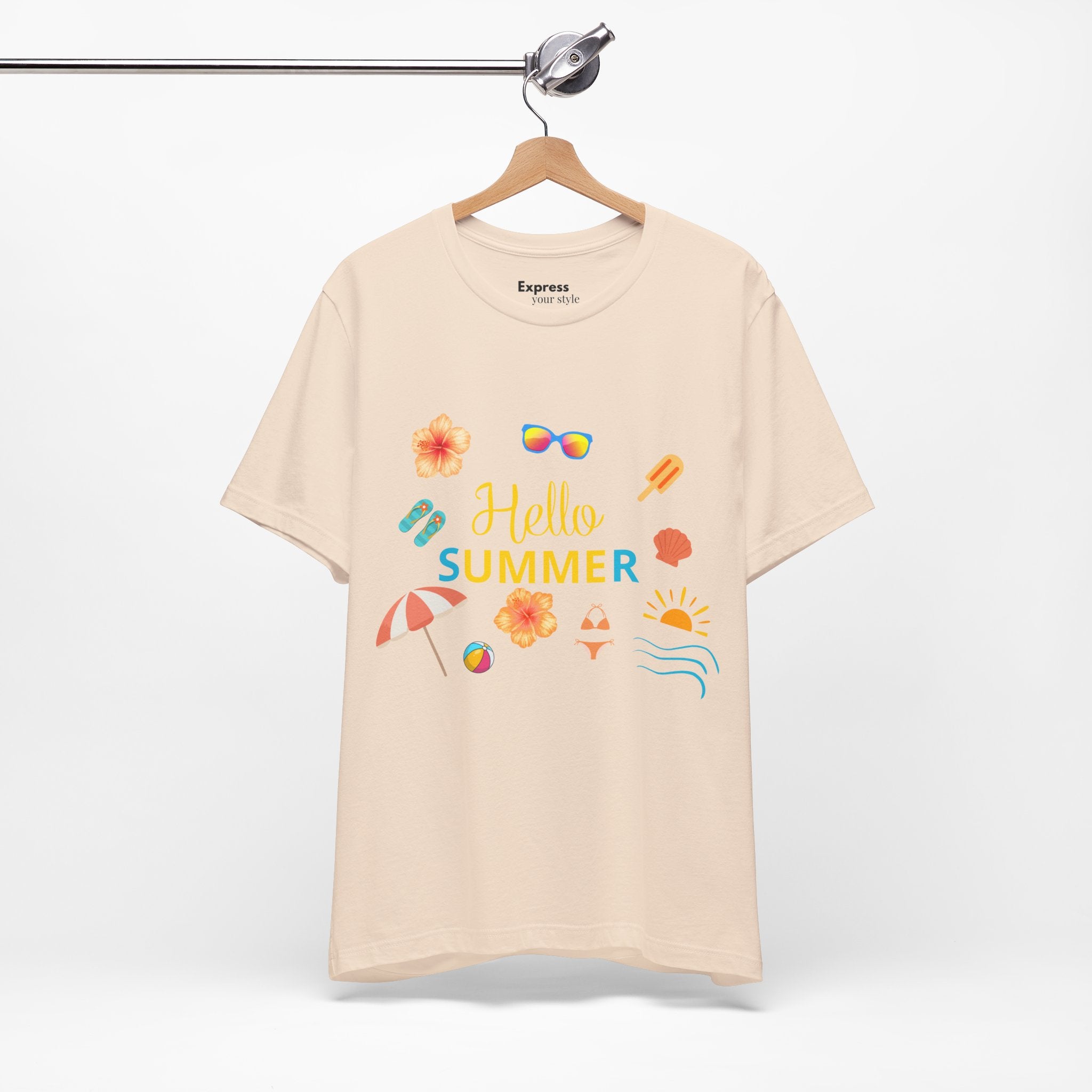 Hello Summer Graphic Tee – Beach Icons T‑Shirt