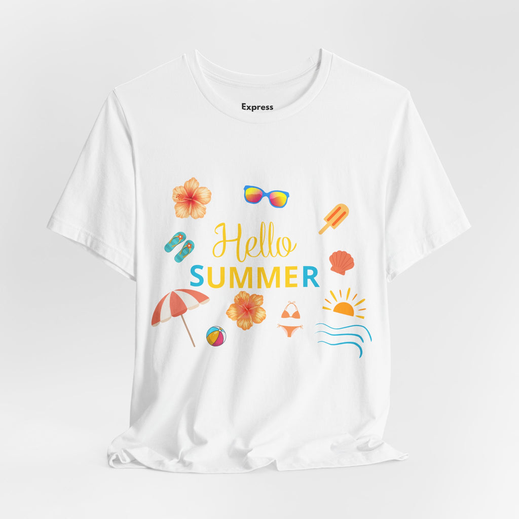 Hello Summer Graphic Tee – Beach Icons T‑Shirt