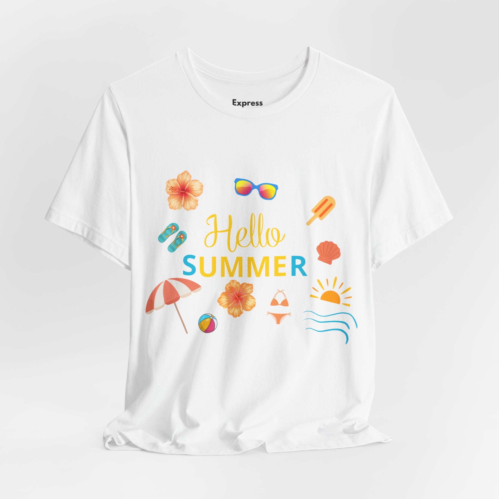 Hello Summer Graphic Tee – Beach Icons T‑Shirt