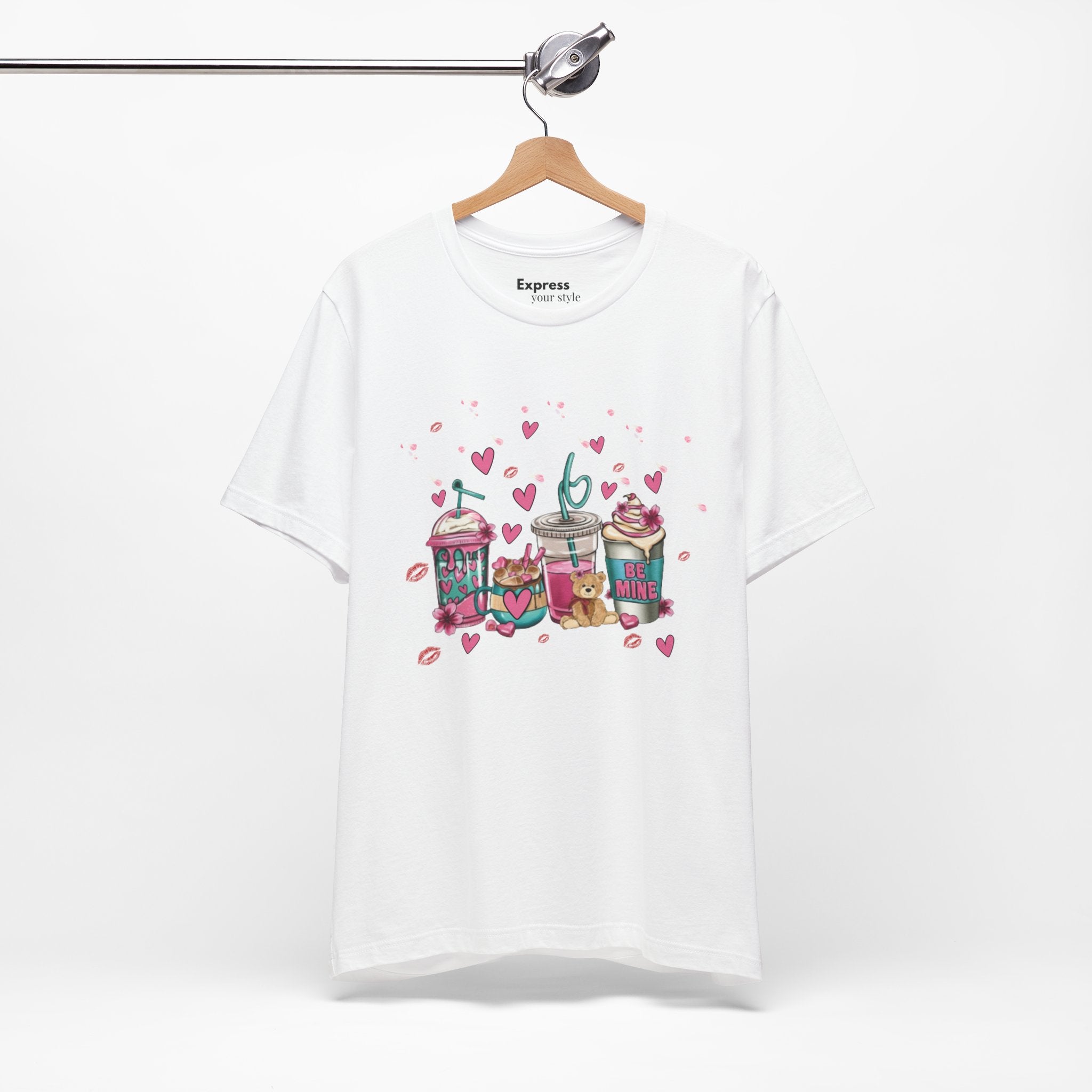 Valentine Sweets Graphic Tee — Cute Dessert Drinks "Be Mine" T‑Shirt