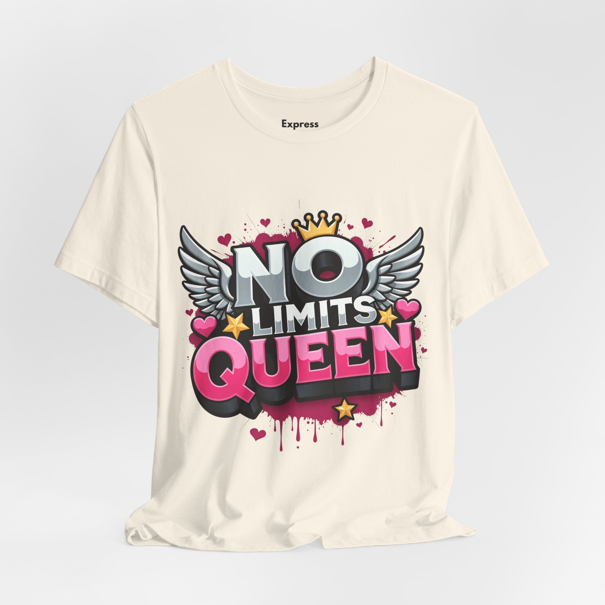 No Limits Queen Graphic Tee — Empowering Pink Crown Winged T-Shirt