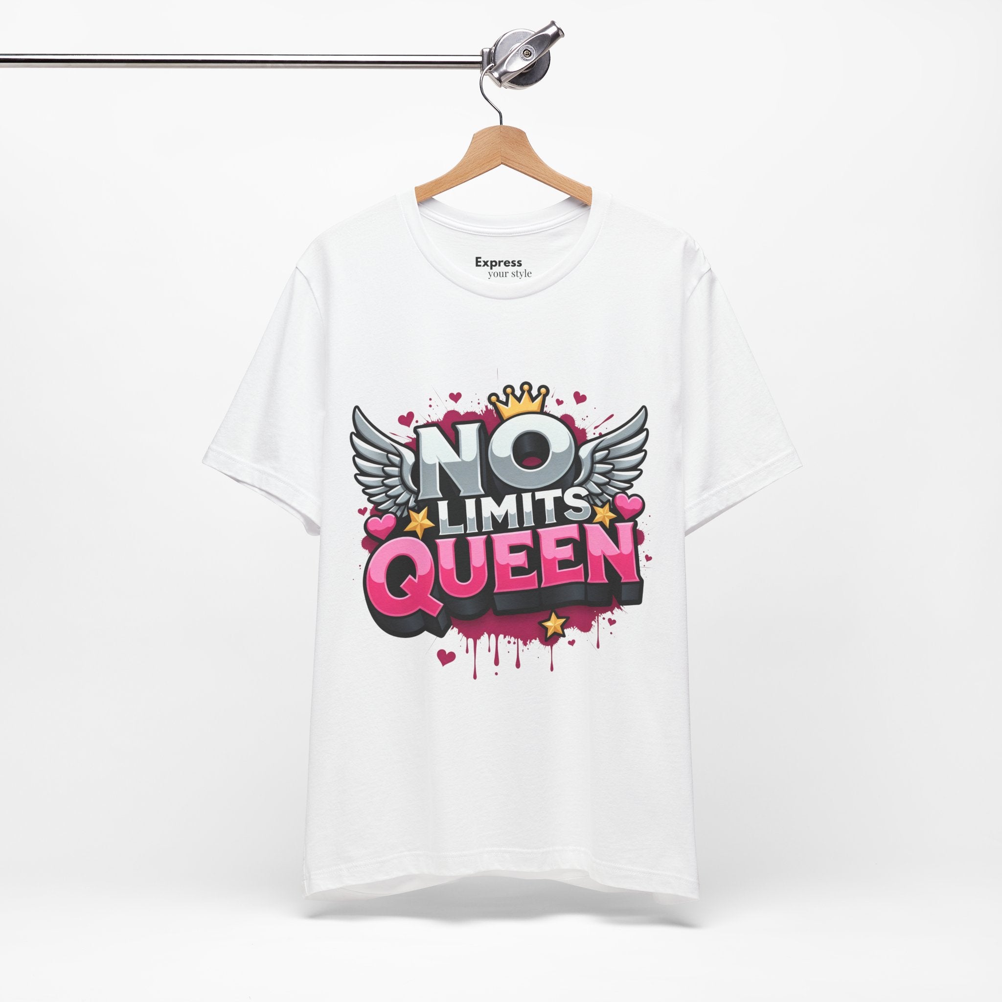 No Limits Queen Graphic Tee — Empowering Pink Crown Winged T-Shirt