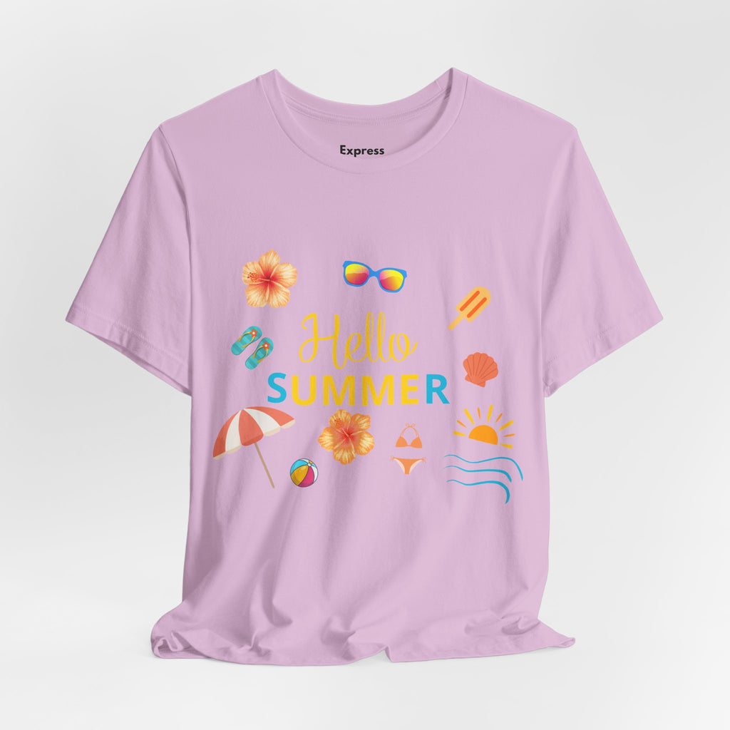 Hello Summer Graphic Tee – Beach Icons T‑Shirt