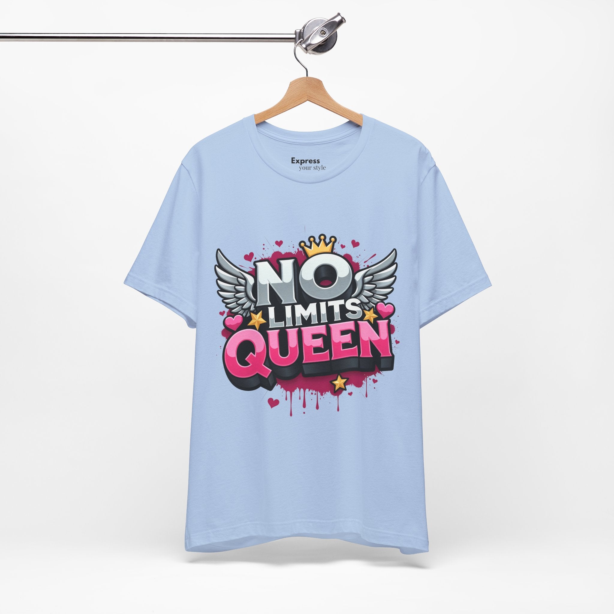 No Limits Queen Graphic Tee — Empowering Pink Crown Winged T-Shirt