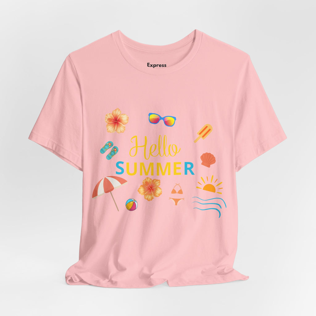 Hello Summer Graphic Tee – Beach Icons T‑Shirt