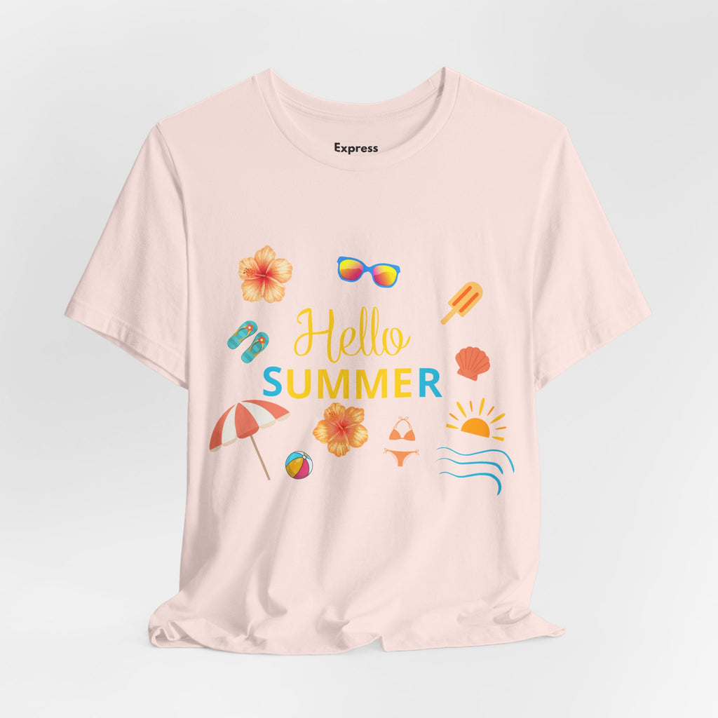 Hello Summer Graphic Tee – Beach Icons T‑Shirt