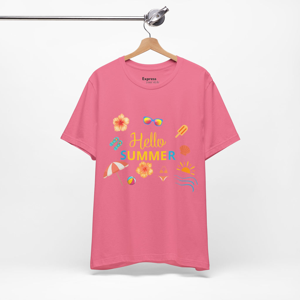 Hello Summer Graphic Tee – Beach Icons T‑Shirt