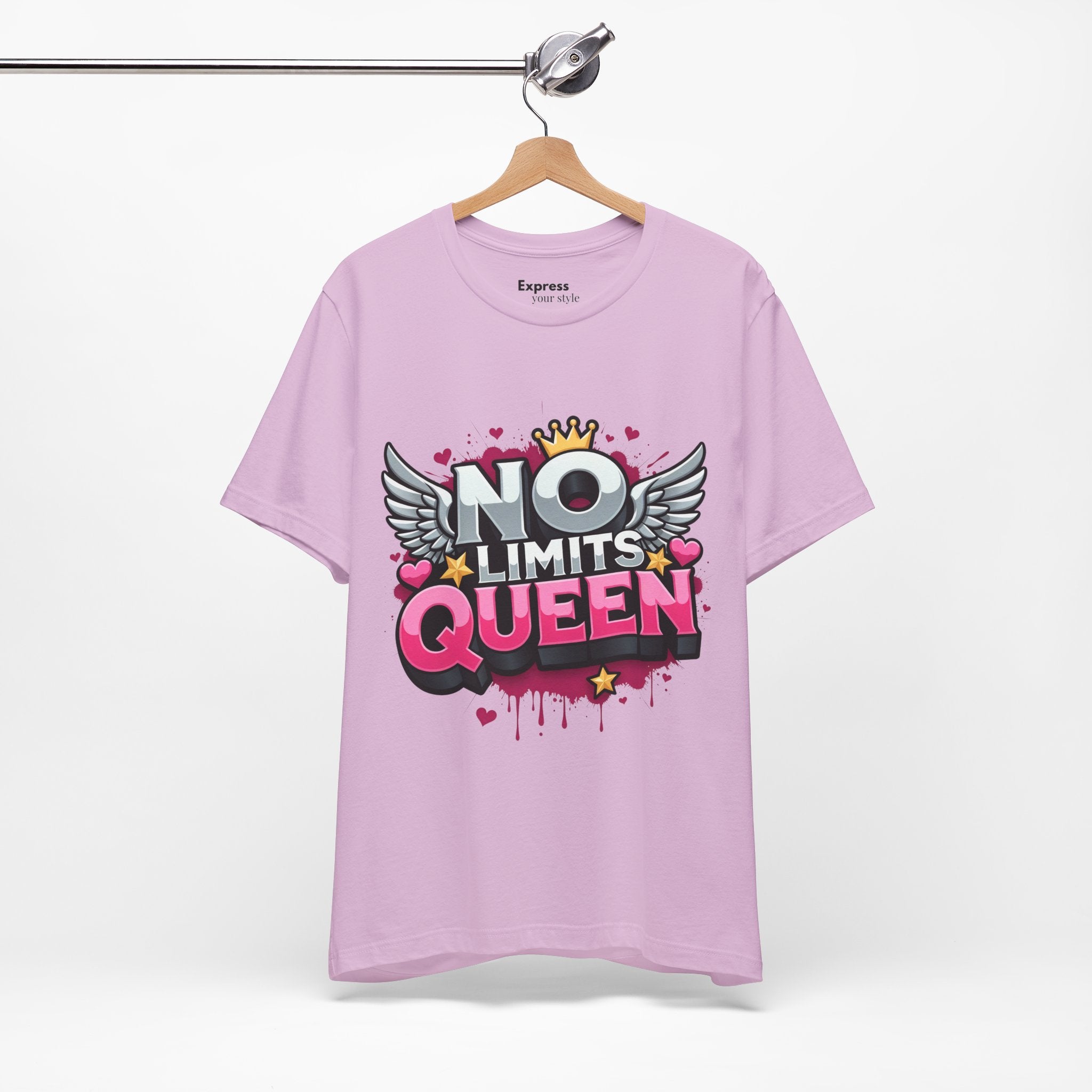 No Limits Queen Graphic Tee — Empowering Pink Crown Winged T-Shirt