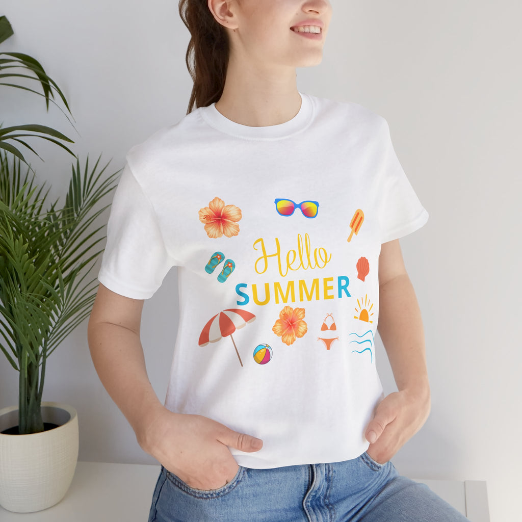 Hello Summer Graphic Tee – Beach Icons T‑Shirt