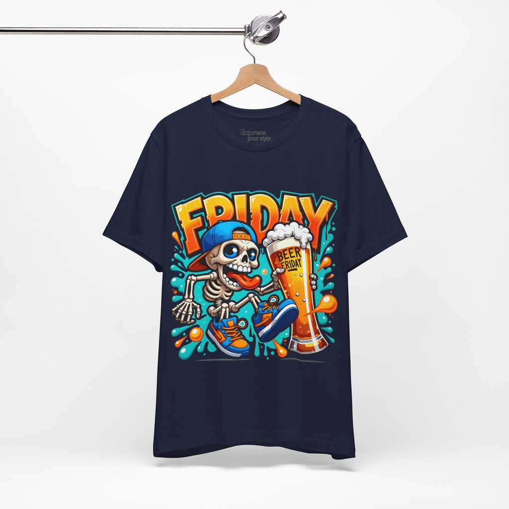 Friday Beer Skeleton Tee – Funny Weekend Drinking T-Shirt