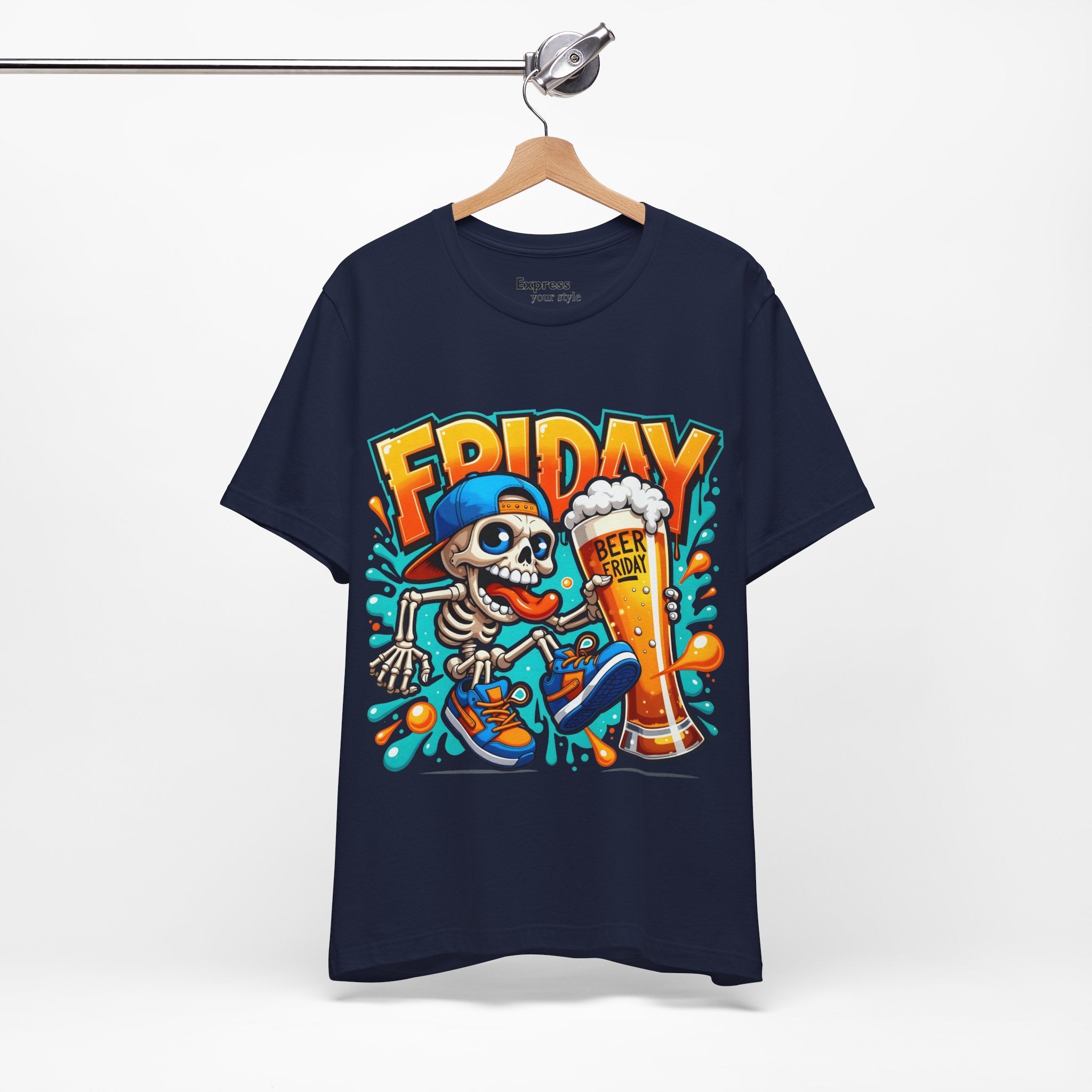 Friday Beer Skeleton Tee – Funny Weekend Drinking T-Shirt