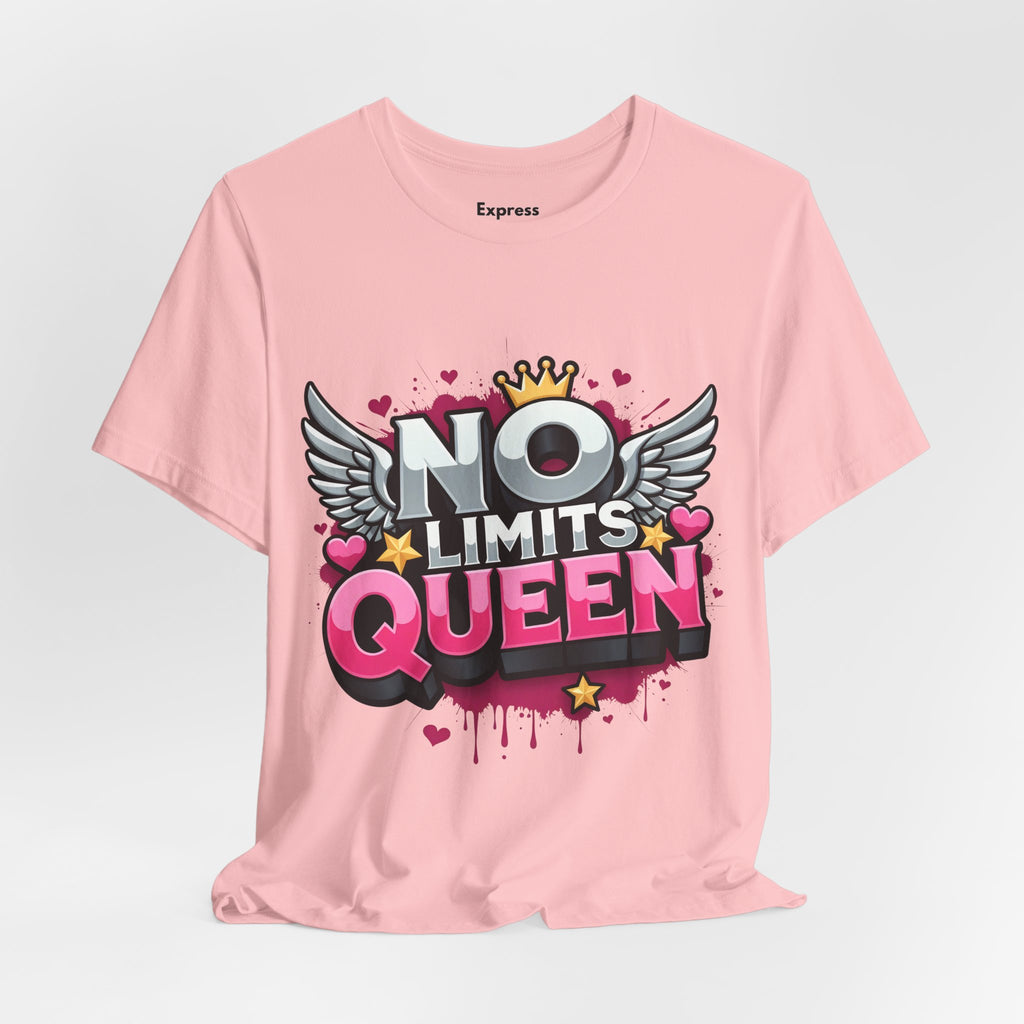 No Limits Queen Graphic Tee — Empowering Pink Crown Winged T-Shirt
