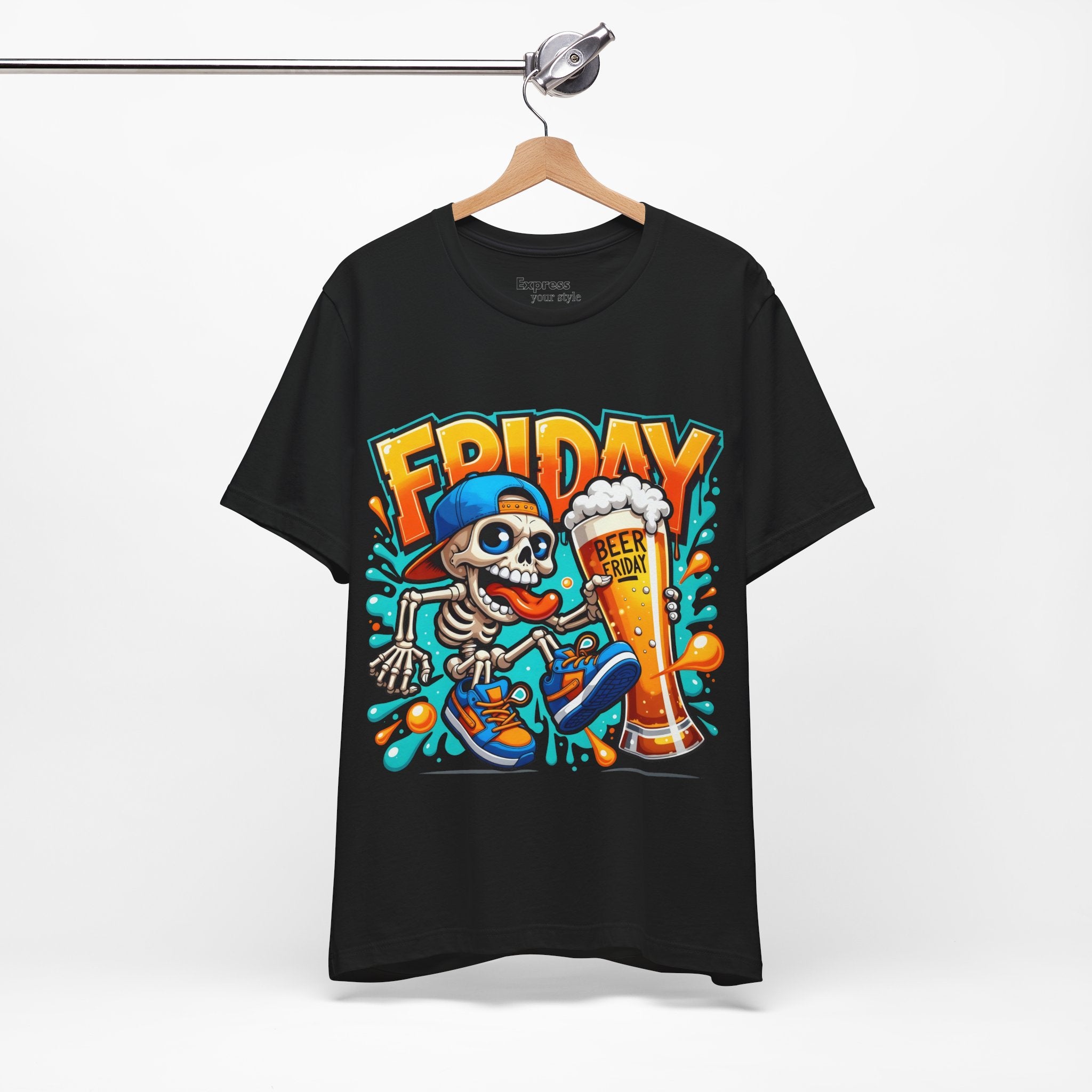 Friday Beer Skeleton Tee – Funny Weekend Drinking T-Shirt